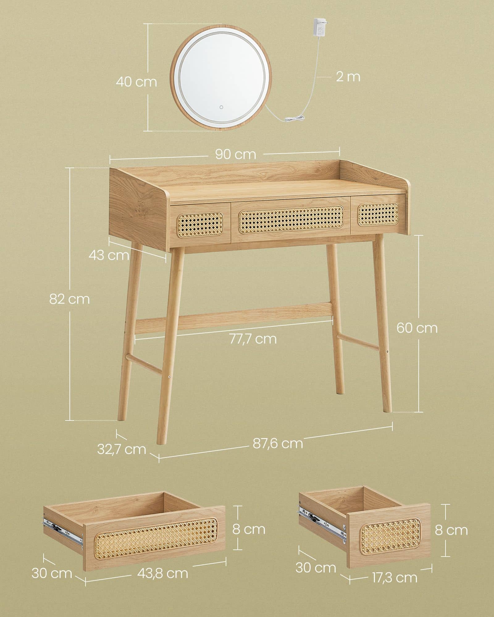 Schminktisch mit Spiegel und Schubladen Boho-Stil Schminktisch mit Spiegel und Schubladen Boho-Stil