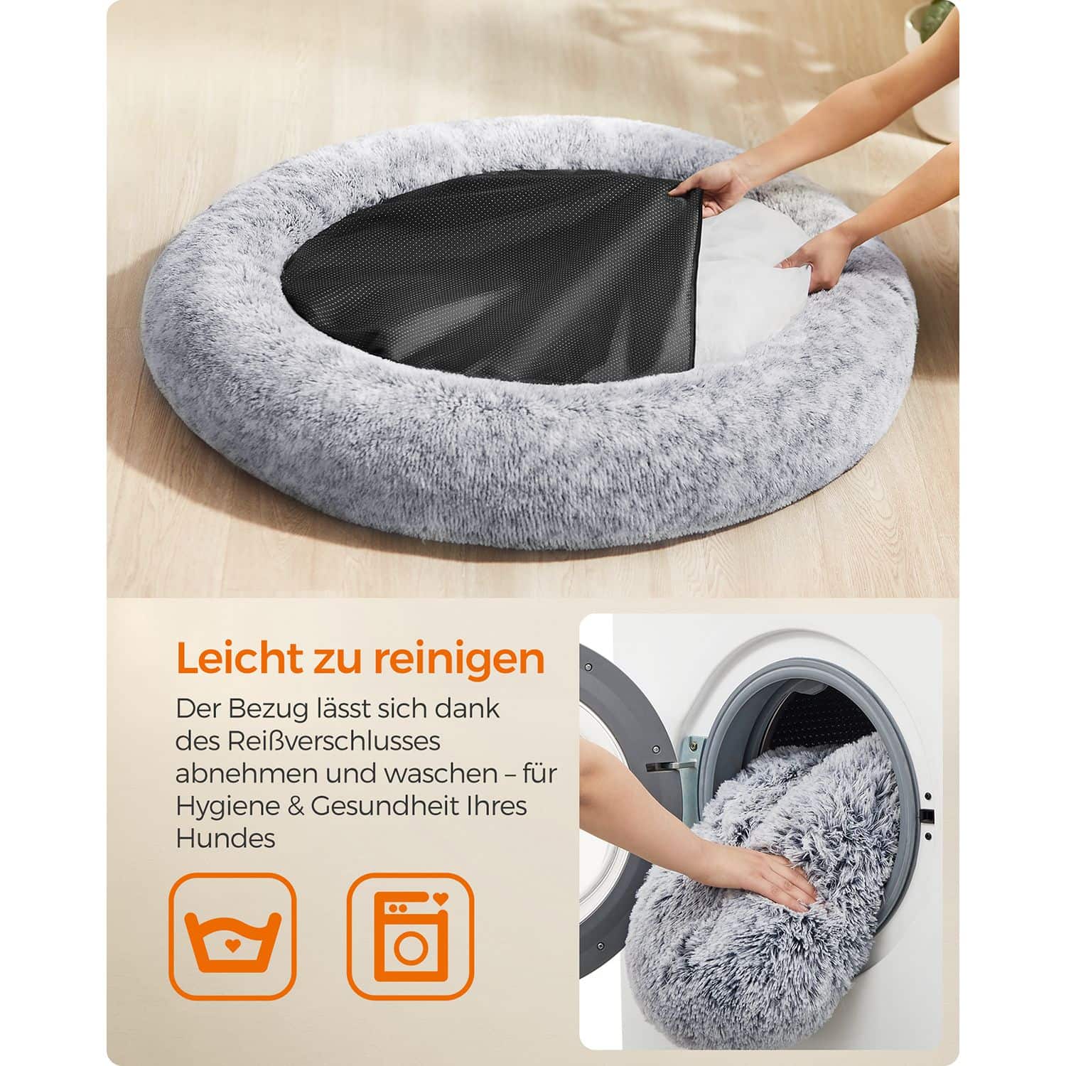 Flauschiges Hundebett Ø 120 cm hellgrau-PGW043G01 Flauschiges Hundebett Ø 120 cm hellgrau-PGW043G01