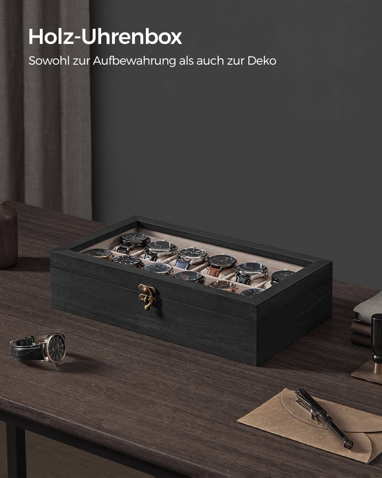 Uhrenbox mit 12 Fächern aus Massivholz Uhrenbox mit 12 Fächern aus Massivholz