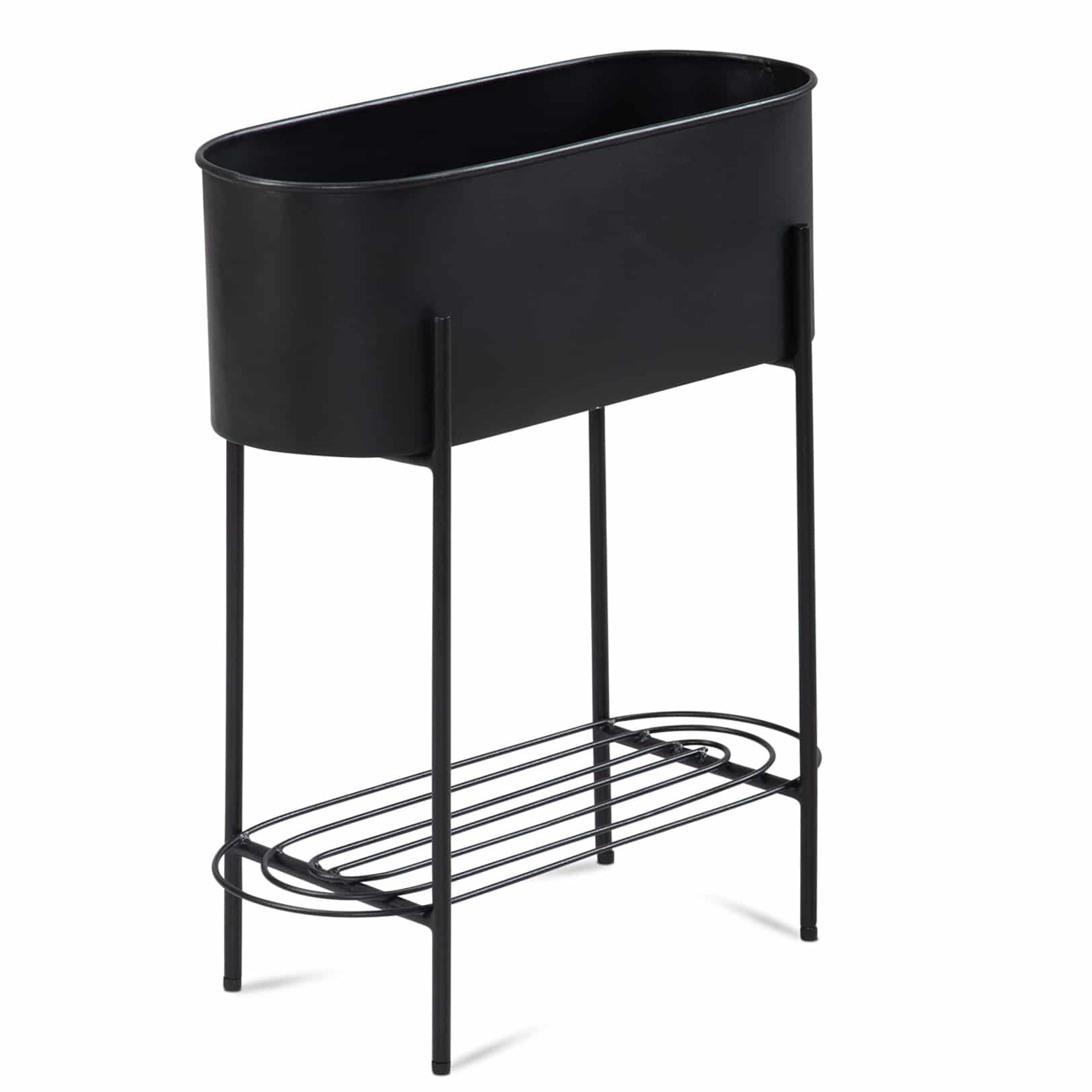 Pflanzgefäß Metall 51x65x22 cm Pflanzkübel Schwarz mit Gestell und Ablage Pflanzgefäß Metall 51x65x22 cm Pflanzkübel Schwarz mit Gestell und Ablage