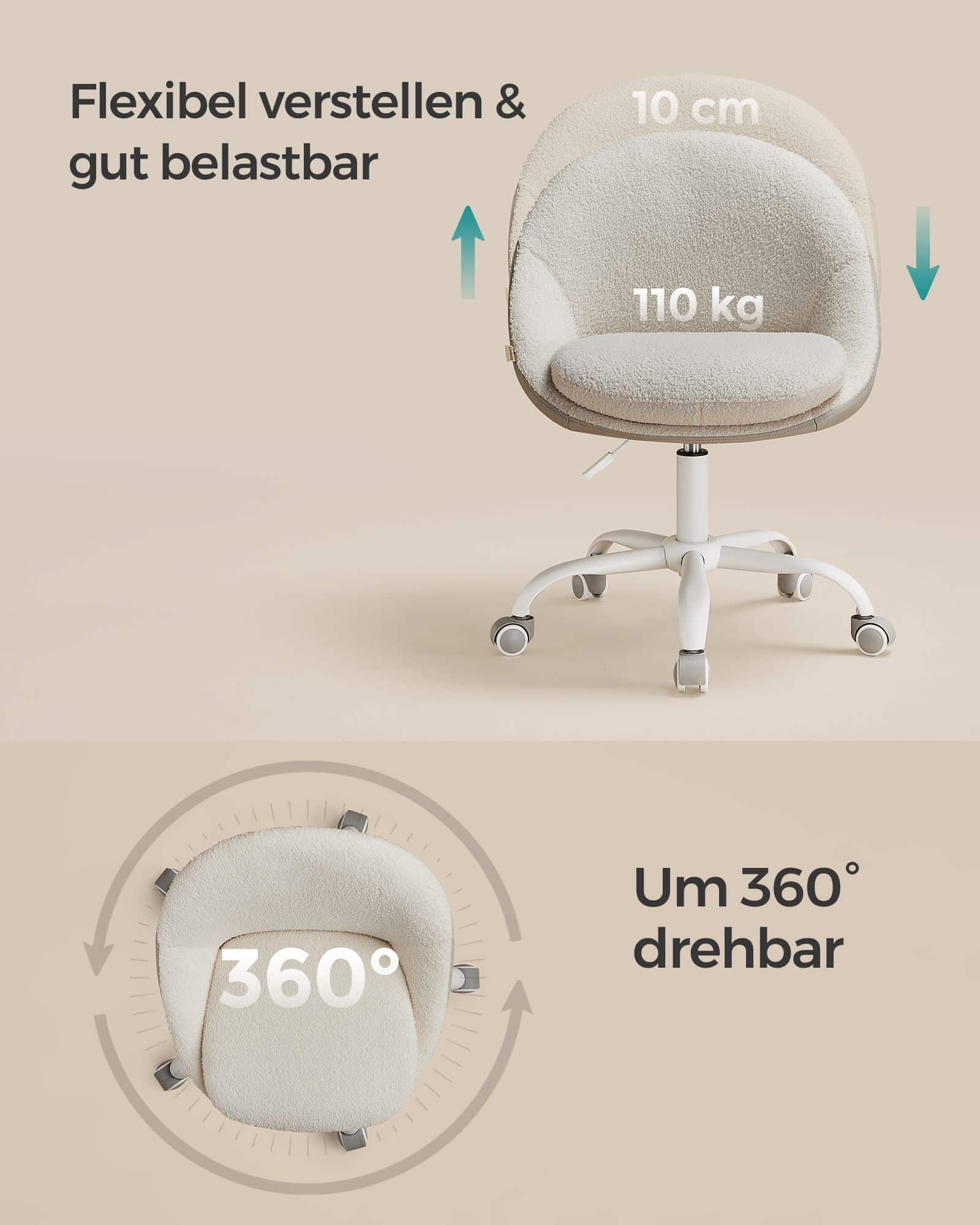 Bürostuhl aus Samt höhenverstellbar cappuccinobeige-wolkenweiß-OBG020W01 Bürostuhl aus Samt höhenverstellbar cappuccinobeige-wolkenweiß-OBG020W01