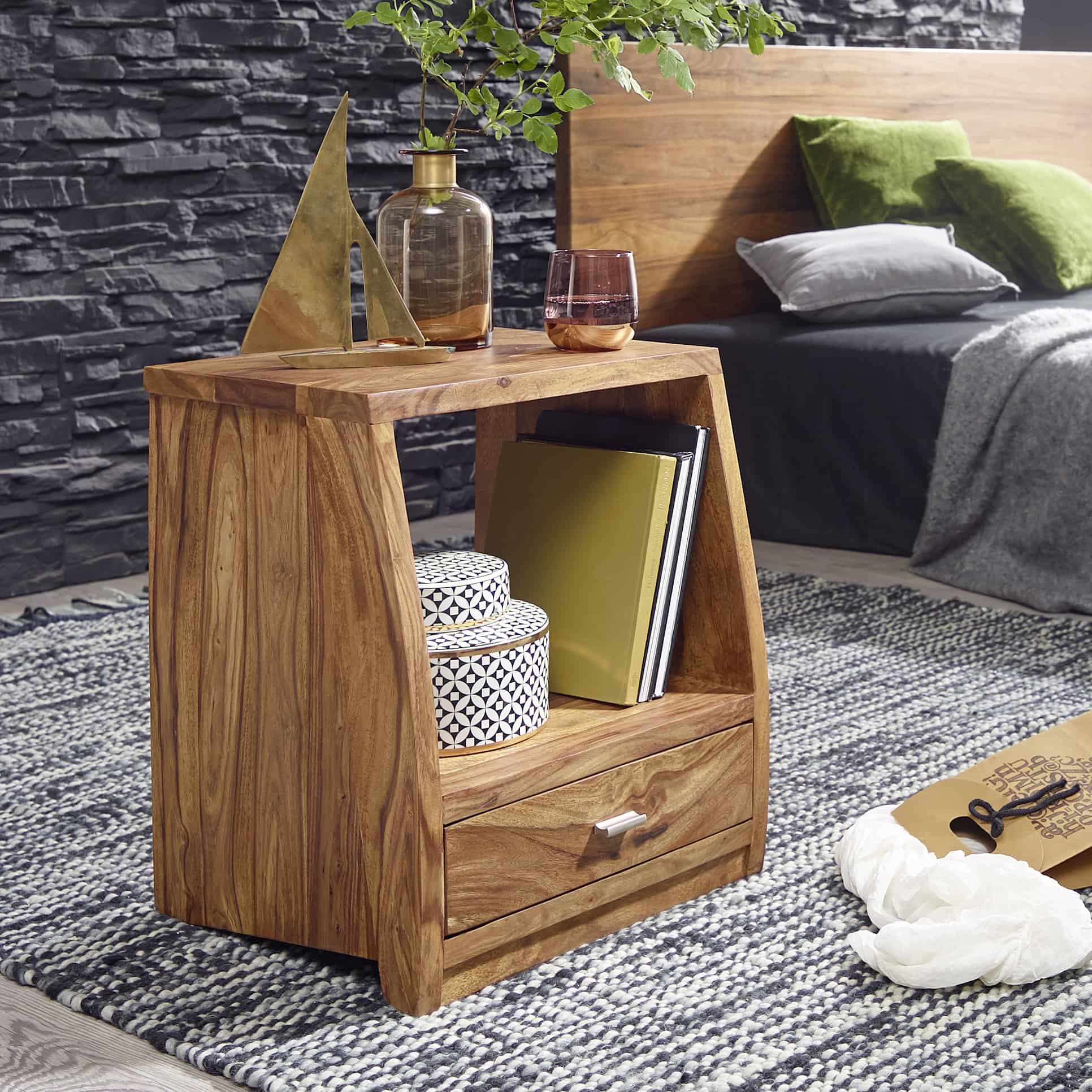 Nachttisch MUMBAI Massiv-Holz Sheesham Nacht-Kommode 53 cm 1 Schublade Ablage Nachtschrank Landhaus-Stil Echt-Holz Nachttisch MUMBAI Massiv-Holz Sheesham Nacht-Kommode 53 cm 1 Schublade Ablage Nachtschrank Landhaus-Stil Echt-Holz
