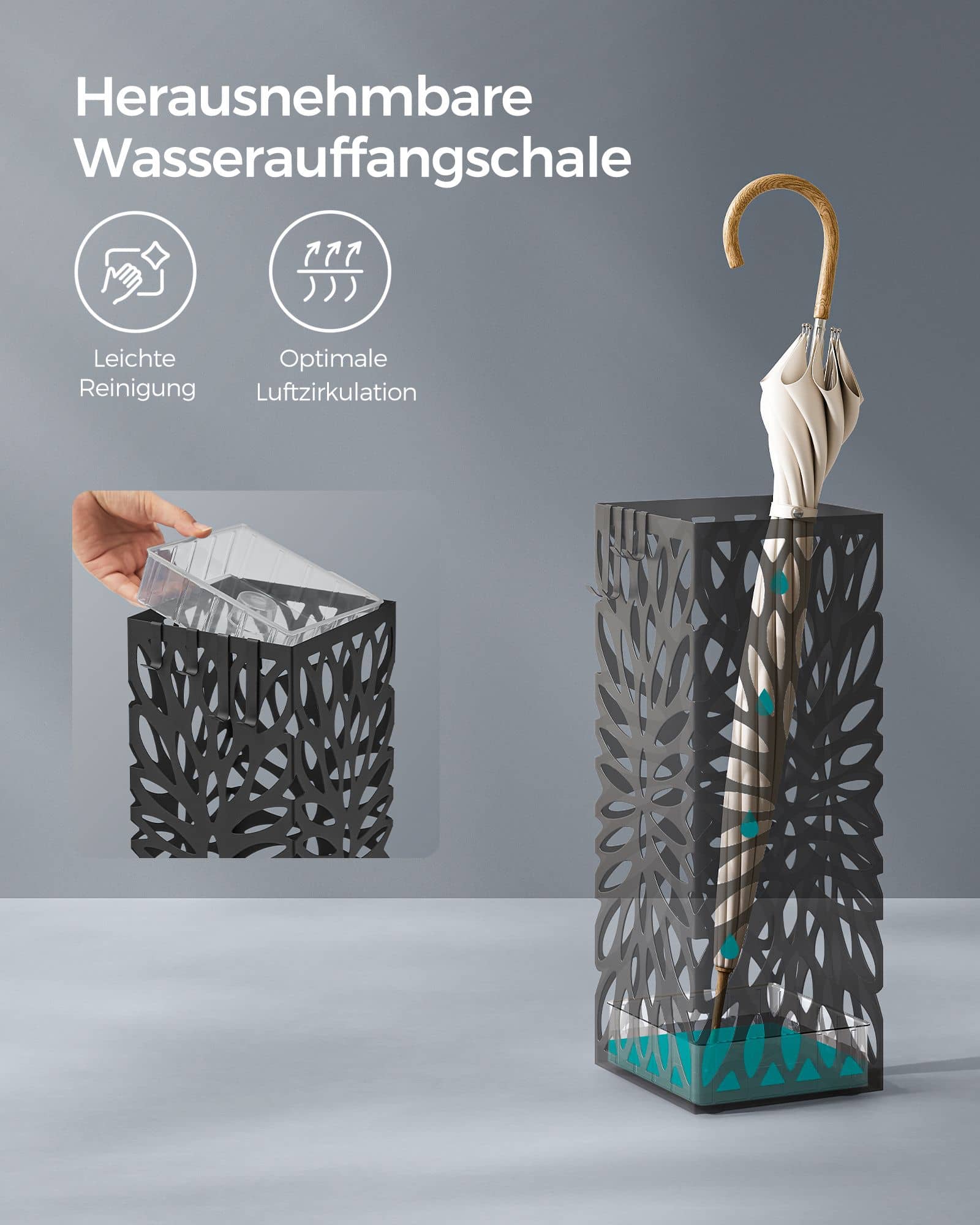 Regenschirmständer aus Metall 4 Haken schwarz Regenschirmständer aus Metall 4 Haken schwarz