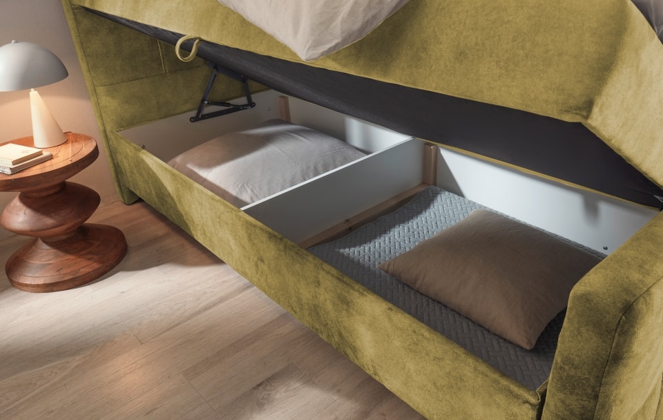 Valetta_Salvador_Detail_olive Komfort mit Charakter: ED Boxbett Valetta 6 mit HR-30 Topper und Bettkasten in eleganter Olive
