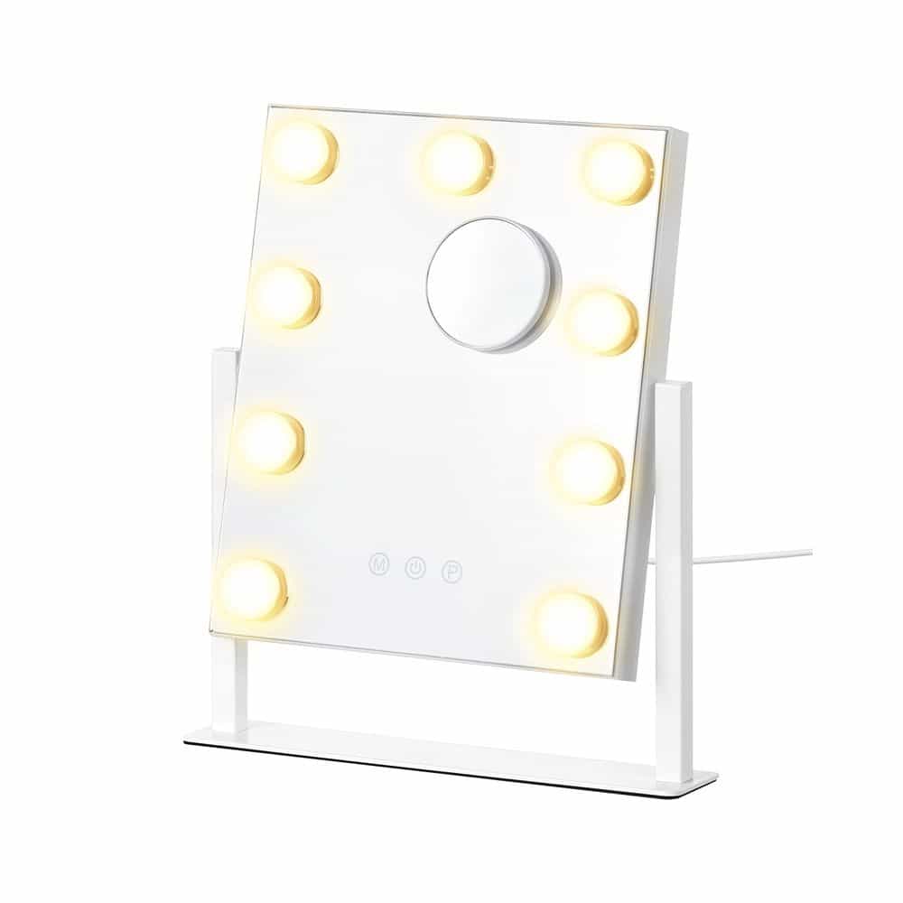Schminkspiegel mit Beleuchtung und 9 LED-Glühbirnen mattweiß Schminkspiegel mit Beleuchtung und 9 LED-Glühbirnen mattweiß