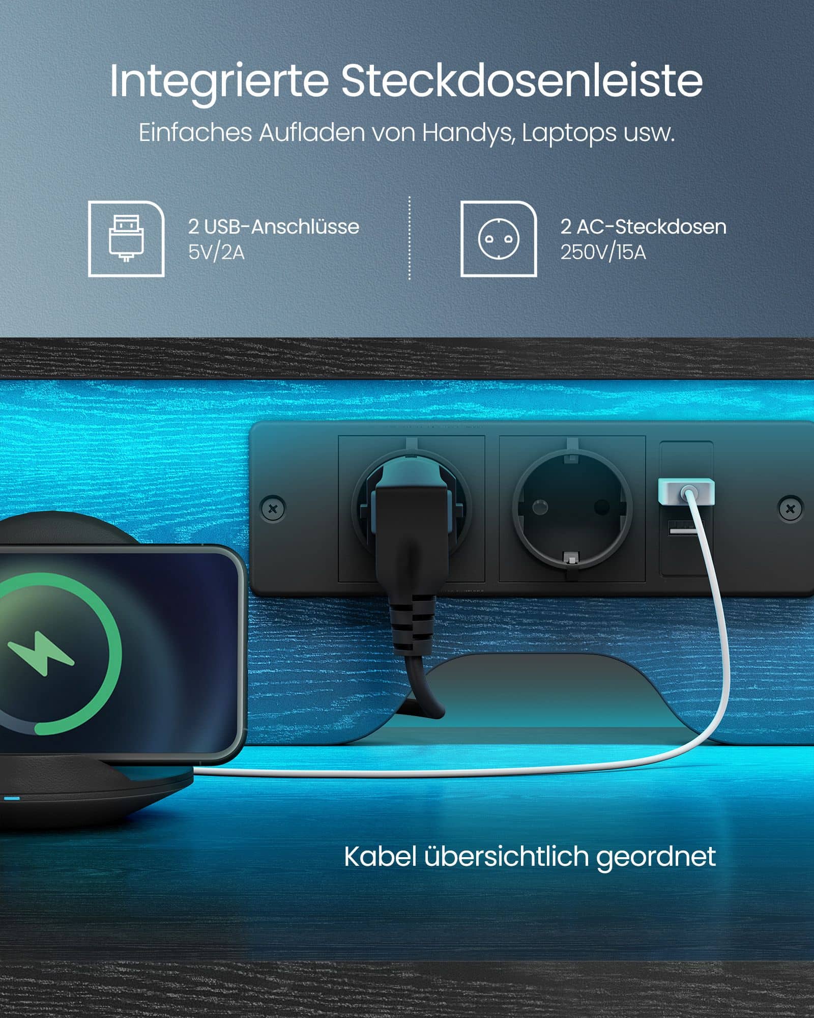 Schreibtisch mit Schubladen und Steckdosen ebenholzschwarz Schreibtisch mit Schubladen und Steckdosen ebenholzschwarz