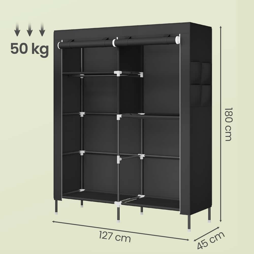 Stoffschrank mit Kleiderstange, Kleiderschrank mit Seitentaschen, Schrank für Schlafzimmer Stoffschrank mit Kleiderstange, Kleiderschrank mit Seitentaschen, Schrank für Schlafzimmer