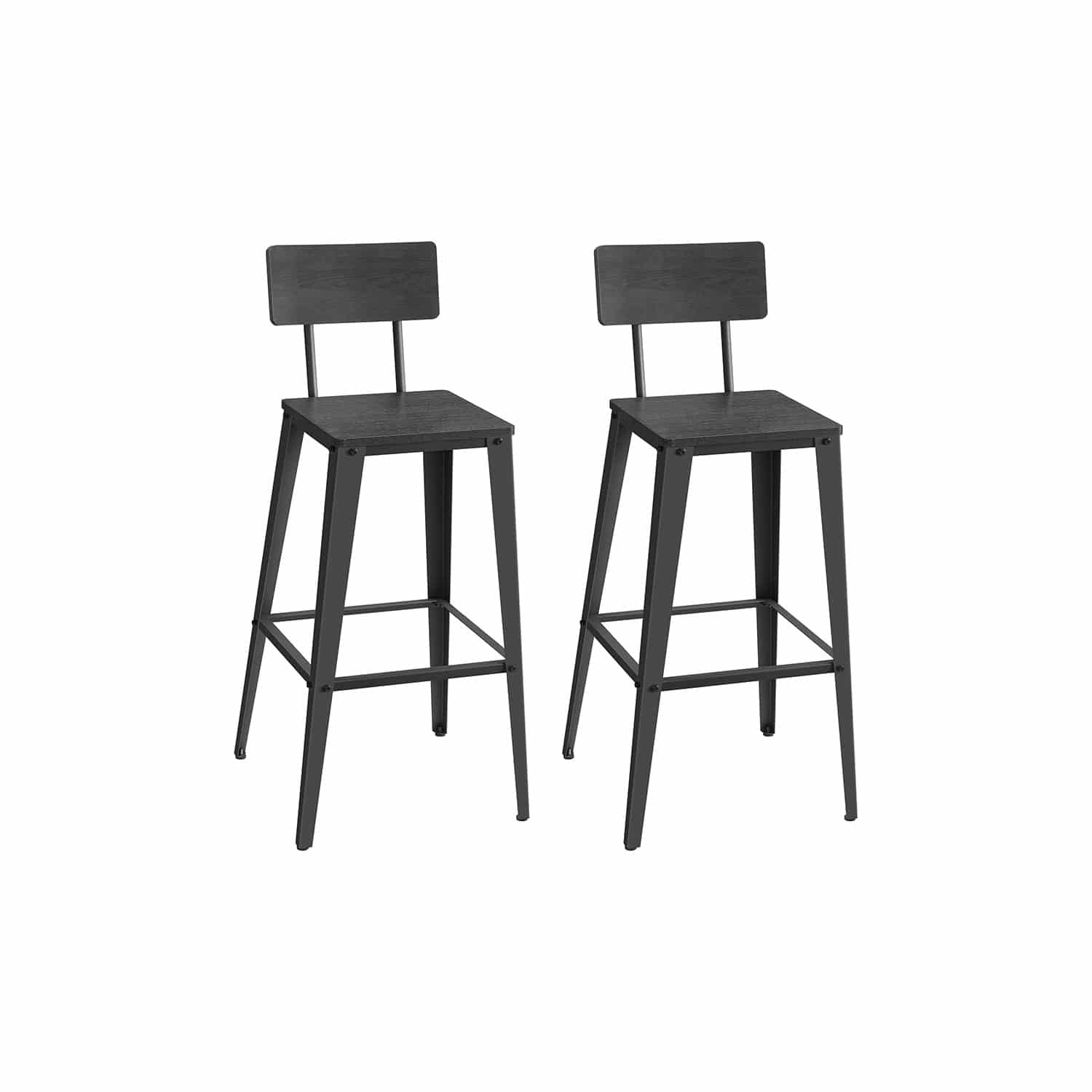Barhocker 2er Set mit Rückenlehne aschschwarz-tintenschwarz