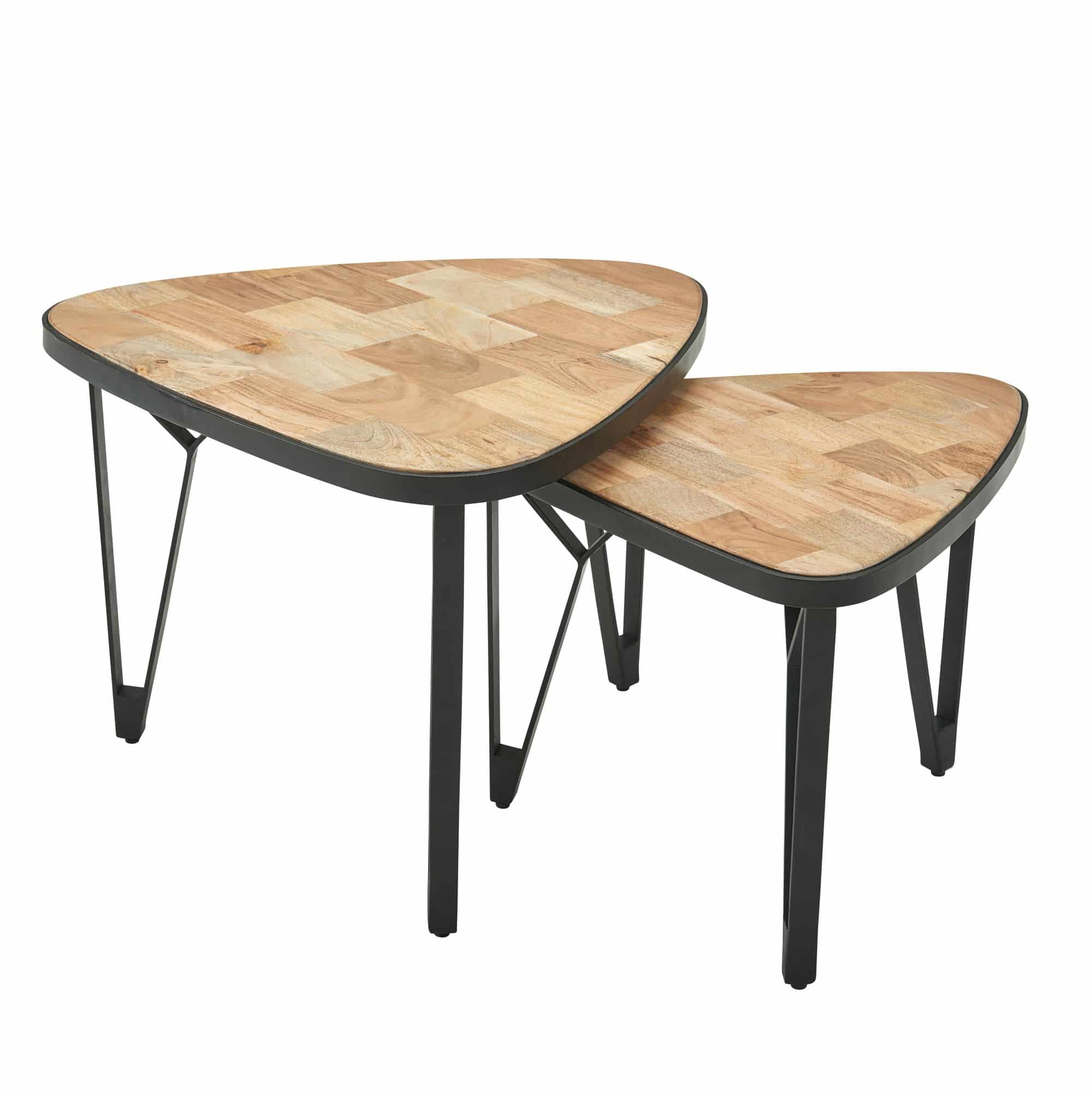 Design Couchtisch 2er Set Mango / Akazie Massivholz Satztisch Dreieckig Design Couchtisch 2er Set Mango / Akazie Massivholz Satztisch Dreieckig