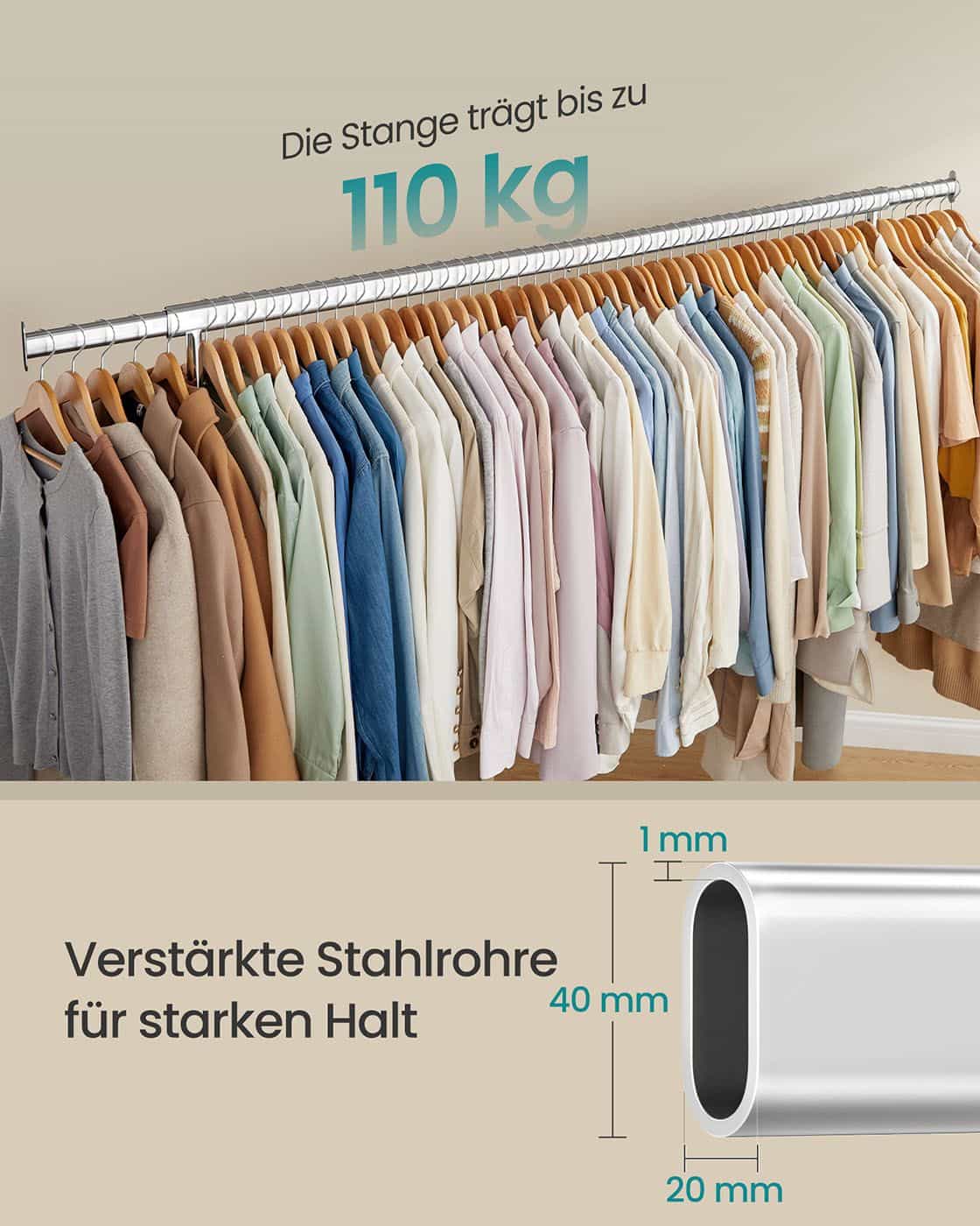 Kleiderständer auf Rollen 45 x (160-200) x 162,9 cm silbern Kleiderständer auf Rollen 45 x (160-200) x 162,9 cm silbern