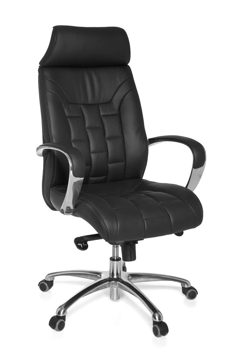 22818-023BKtR3MQiClosl Bürostuhl Echtleder schwarz bis 120kg Schreibtischstuhl Wippfunktion Chefsessel Armlehnen Drehstuhl X-XL