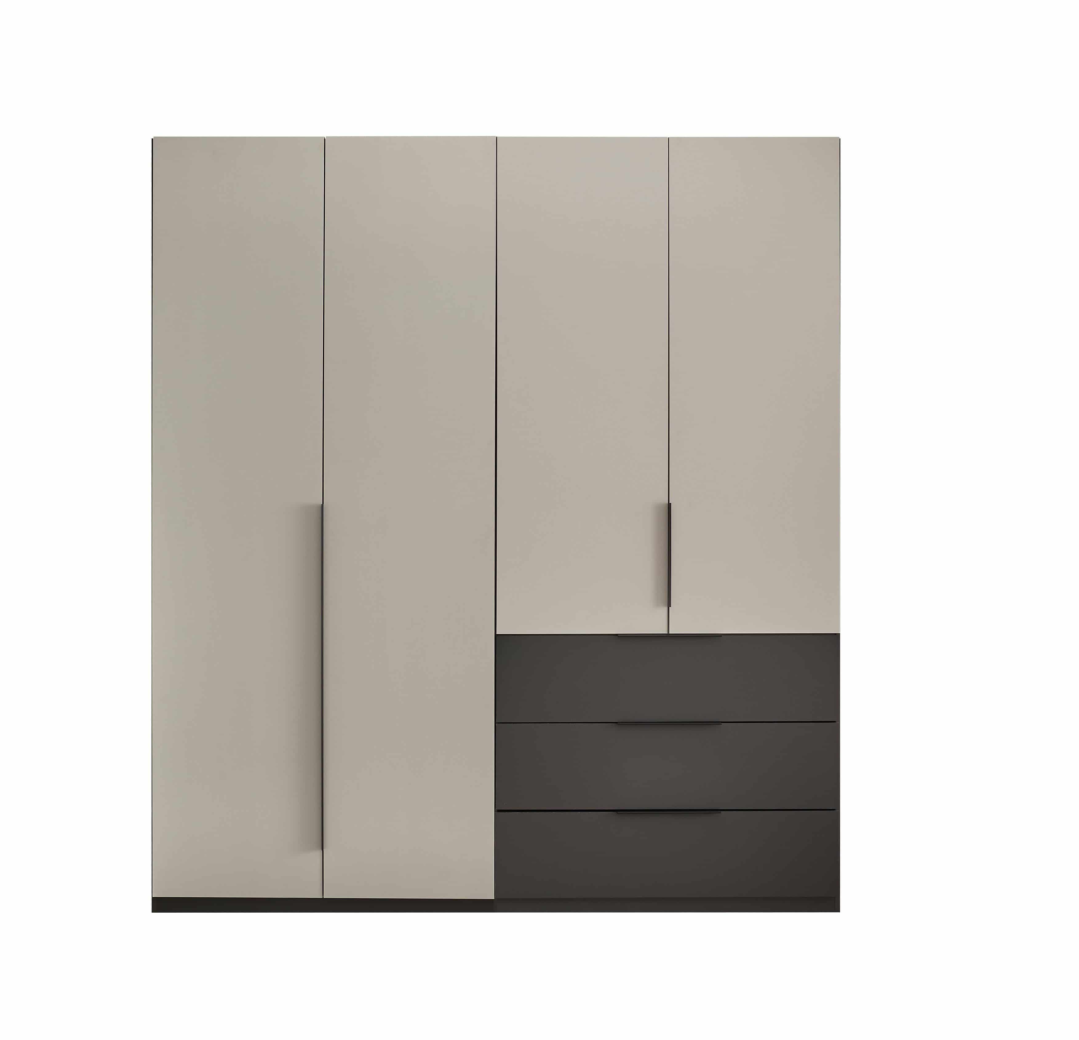 Kombi-Kleiderschrank Nuka von SchlafKONTOR – 4 Türen, 3 Schubladen, moderner Kleiderschrank in graphit & hellgrau Kombi-Kleiderschrank Nuka von SchlafKONTOR – 4 Türen, 3 Schubladen, moderner Kleiderschrank in graphit & hellgrau