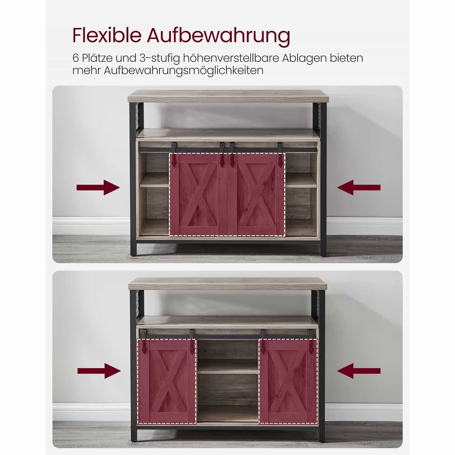 VASAGLE Sideboard greige-schwarz mit Schiebetüren