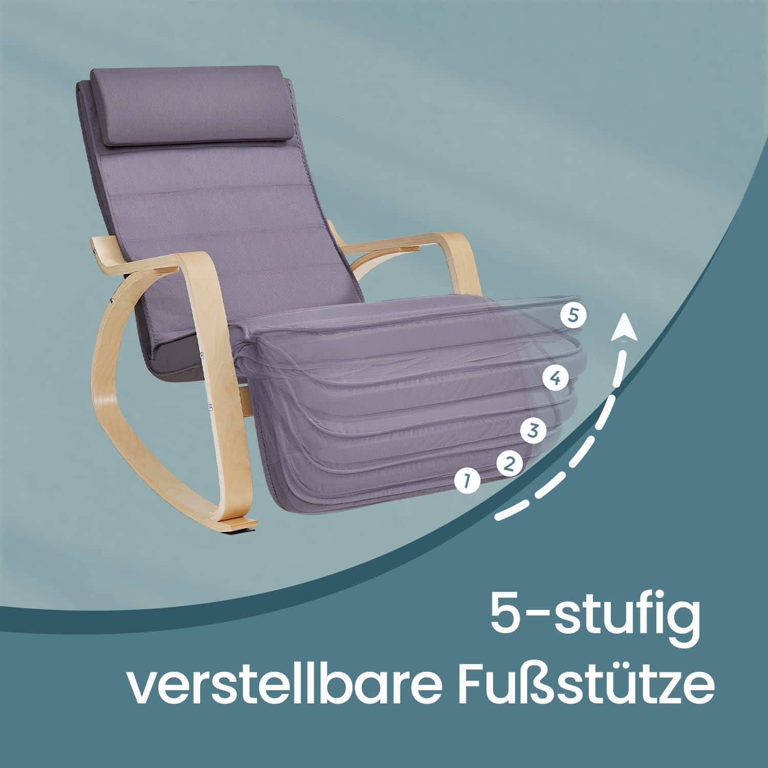 Schaukelstuhl LYYB35010 – Birke & Stoff Hellgrau 67×125×91 cm Schaukelstuhl LYYB35010 – Birke & Stoff Hellgrau 67×125×91 cm