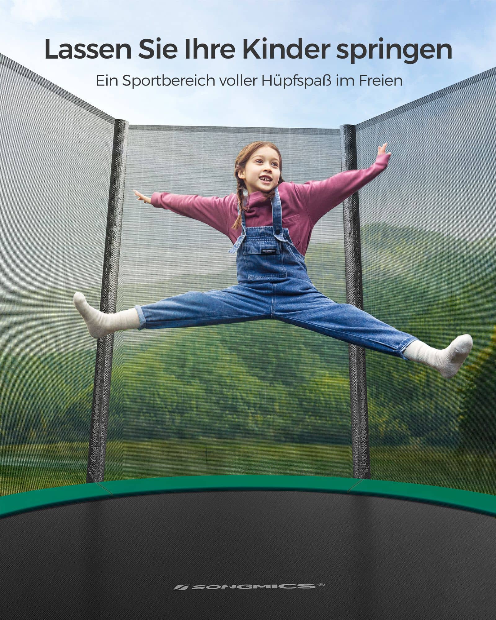 Trampolin Ø 183 cm mit Netz für Garten dunkelgrün-B34STR061C01 Trampolin Ø 183 cm mit Netz für Garten dunkelgrün-B34STR061C01