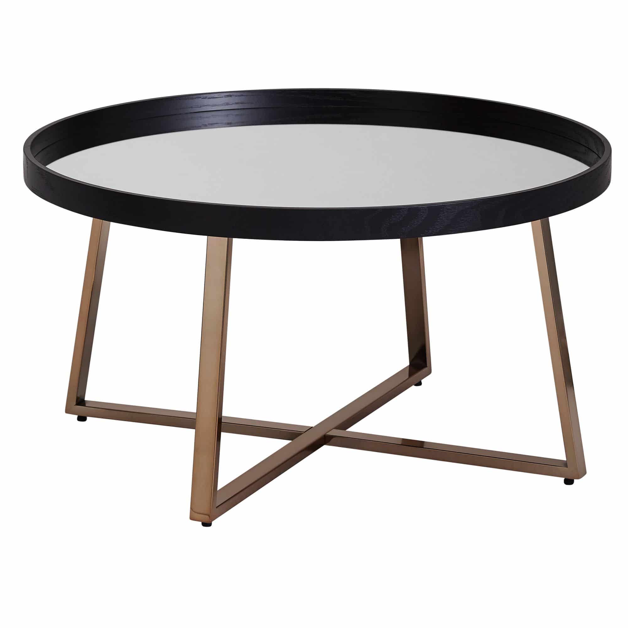 Design Couchtisch Rund Ø 78 cm Dunkel-Gold mit Spiegel Glasplatte Design Couchtisch Rund Ø 78 cm Dunkel-Gold mit Spiegel Glasplatte