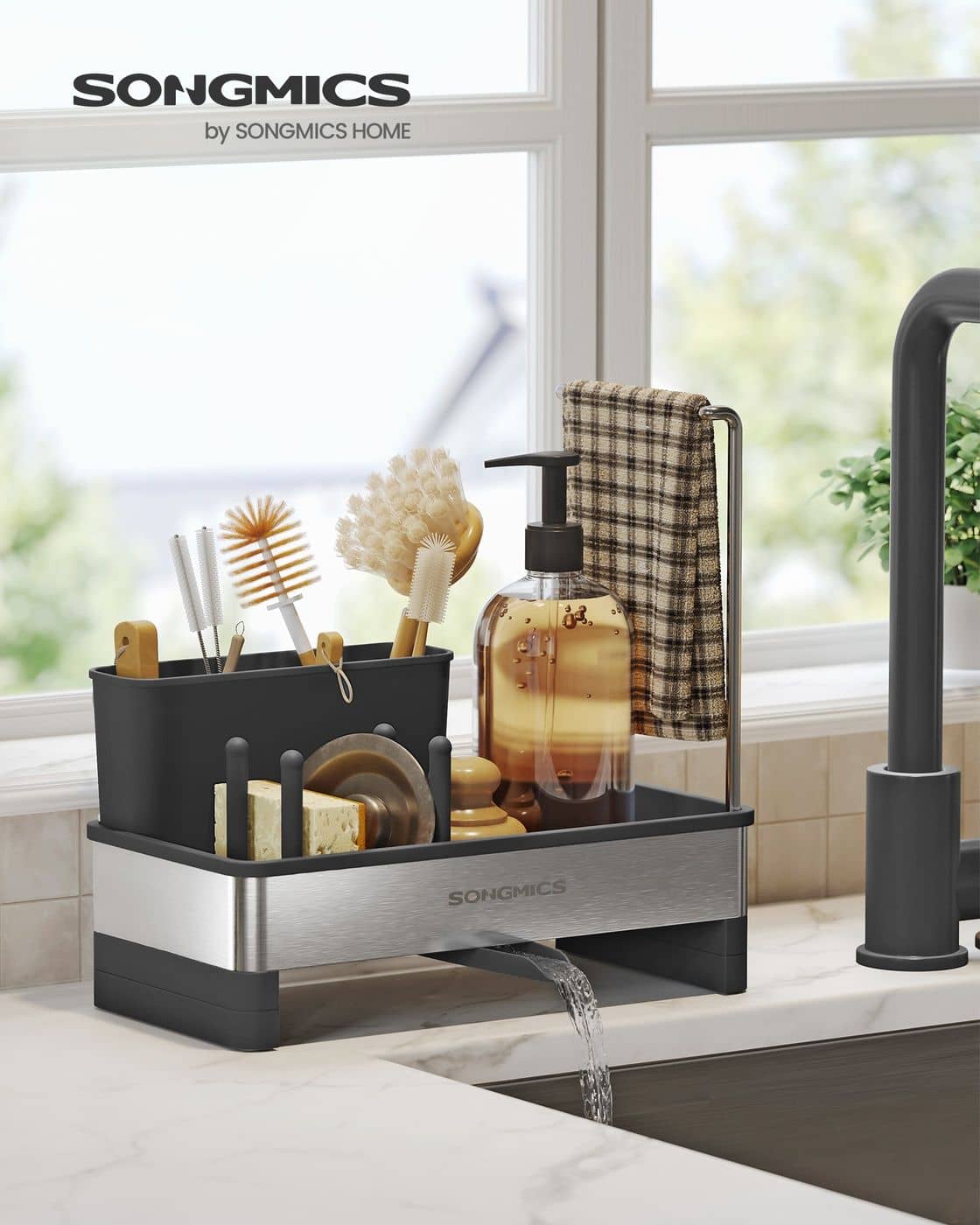 Spülbecken Organizer mit Halter für Schwämme und Bürsten tintenschwarz-silbern Spülbecken Organizer mit Halter für Schwämme und Bürsten tintenschwarz-silbern