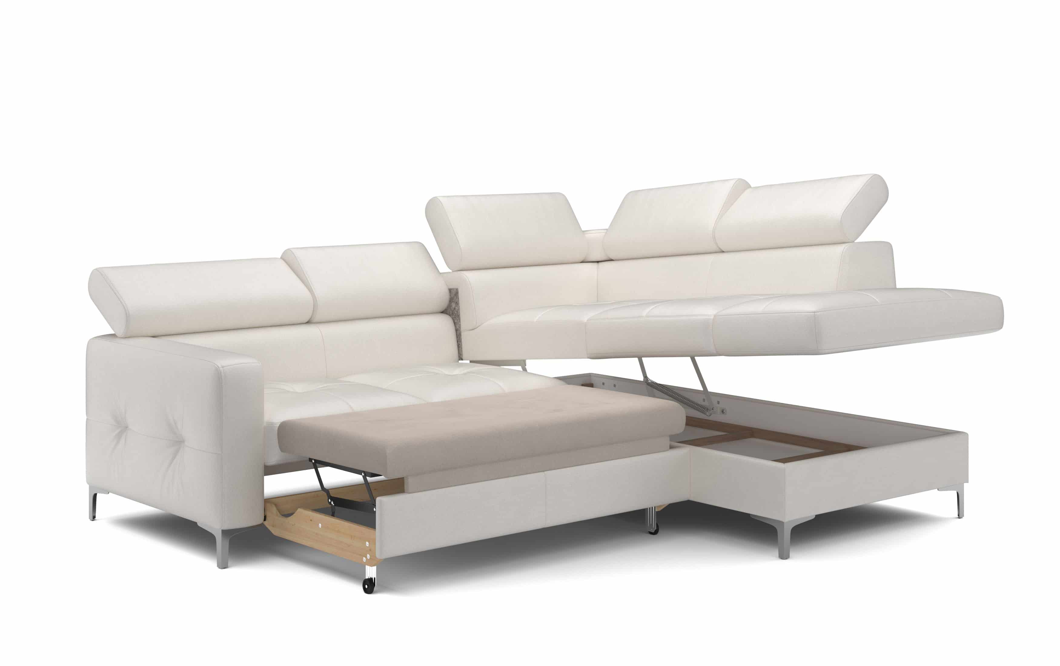 Echtleder Ecksofa Sammy mit Schlaffunktion & Bettkasten - Cotta