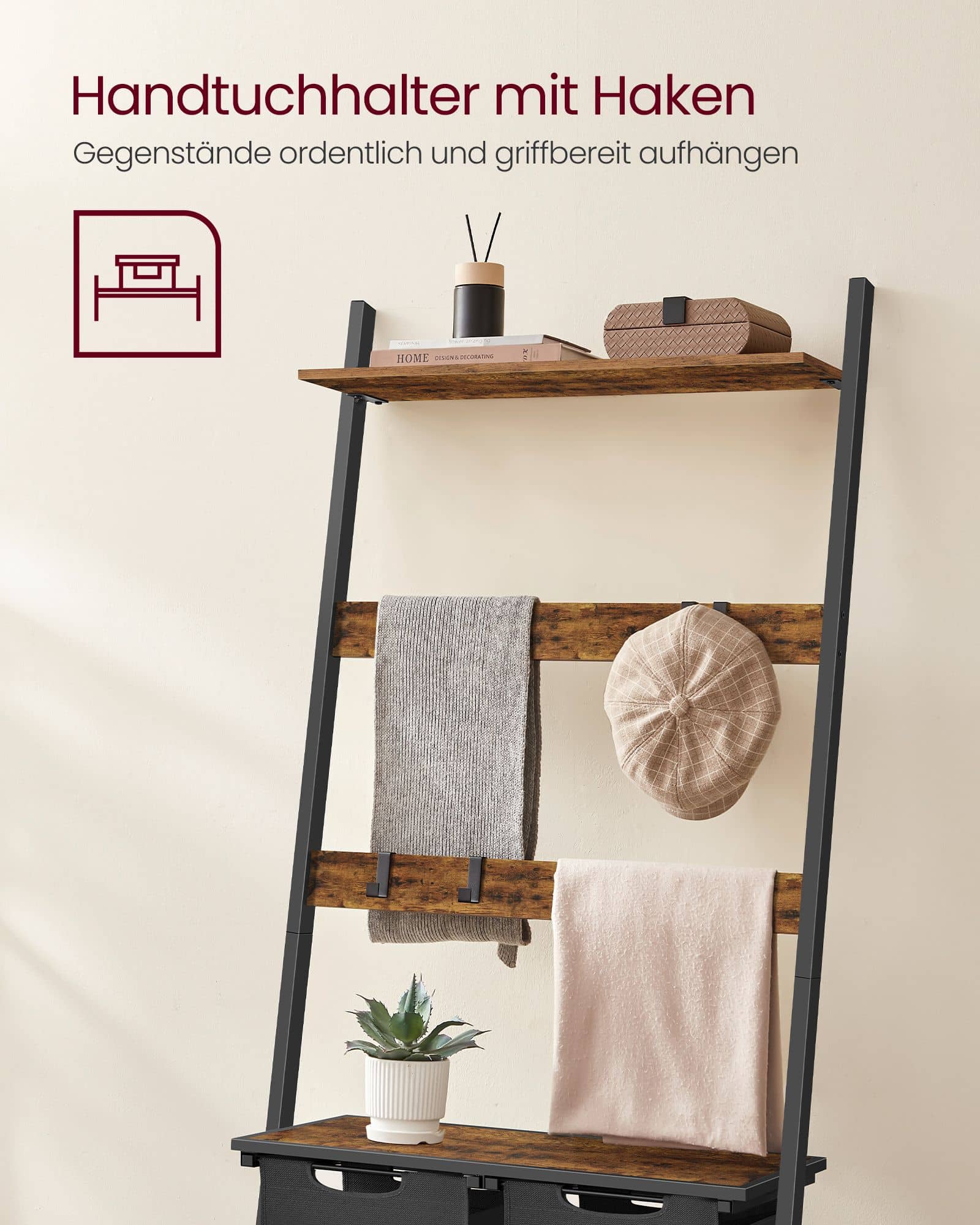 Wäschekorb mit Handtuchleiter vintagebraun-schwarz Wäschekorb mit Handtuchleiter vintagebraun-schwarz