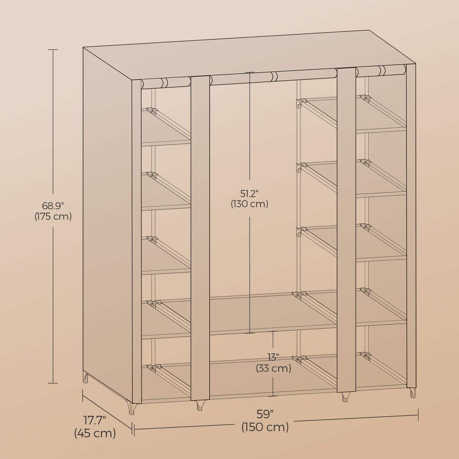 Kleiderschrank, Stoffschrank, mit Überzug aus Vliesstoff, mit Kleiderstange Kleiderschrank, Stoffschrank, mit Überzug aus Vliesstoff, mit Kleiderstange