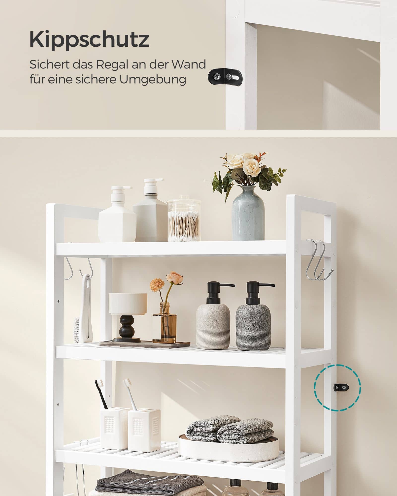 Toilettenregal mit verstellbaren Ablagen wolkenweiß Toilettenregal mit verstellbaren Ablagen wolkenweiß