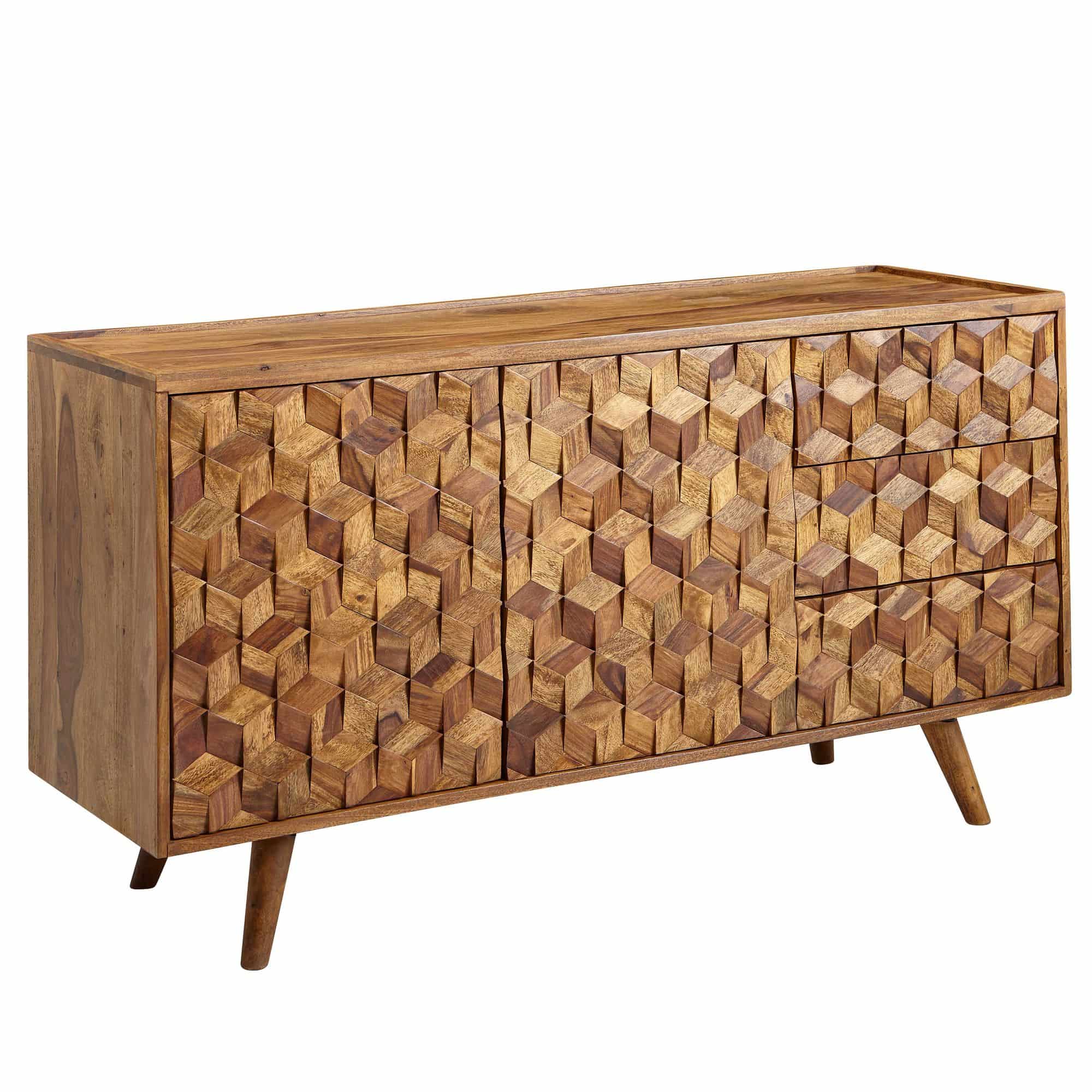 Sideboard 138x76x45 cm Sheesham Massivholz Anrichte mit Türen & Schubladen Sideboard 138x76x45 cm Sheesham Massivholz Anrichte mit Türen & Schubladen