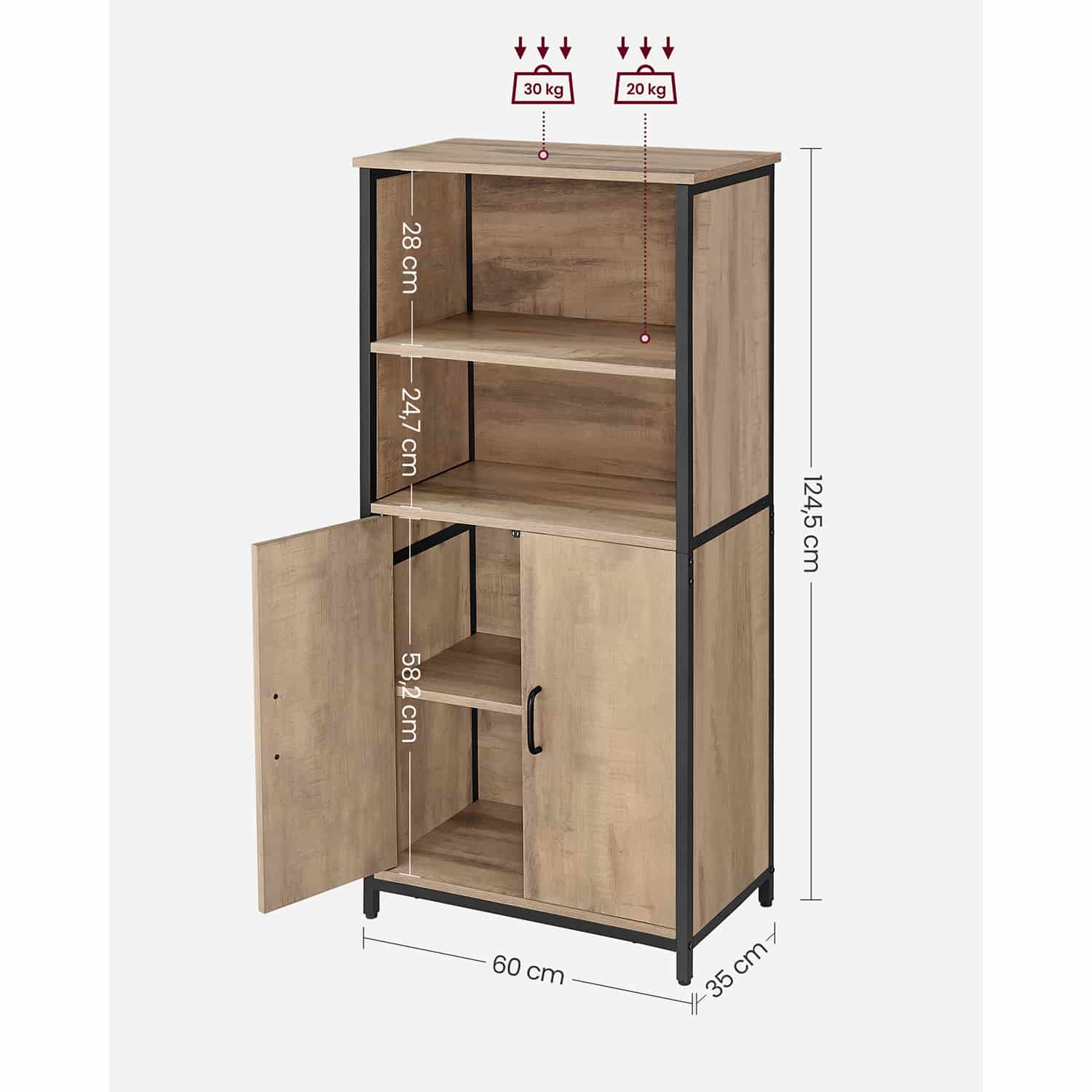 Küchenschrank mit verstellbaren Ablagen eichenbraun-schwarz-LSC066B50 Küchenschrank mit verstellbaren Ablagen eichenbraun-schwarz-LSC066B50