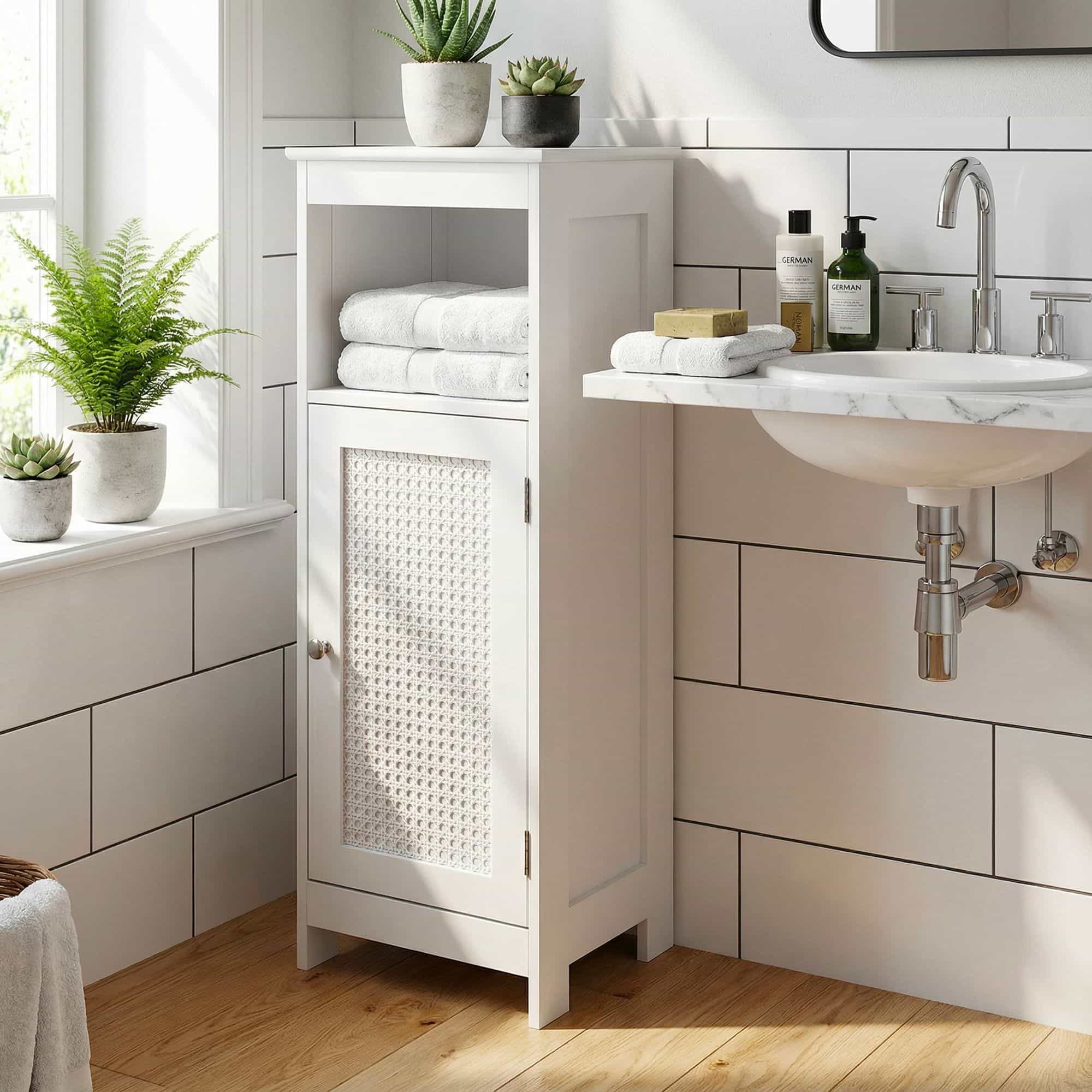 Badschrank 80 x 30 x 28 cm Weiß - Schmaler Badezimmerschrank Tür & Ablage Aufbewahrungsschrank Badezimmer Nischenschrank Bad Badezimmerregal