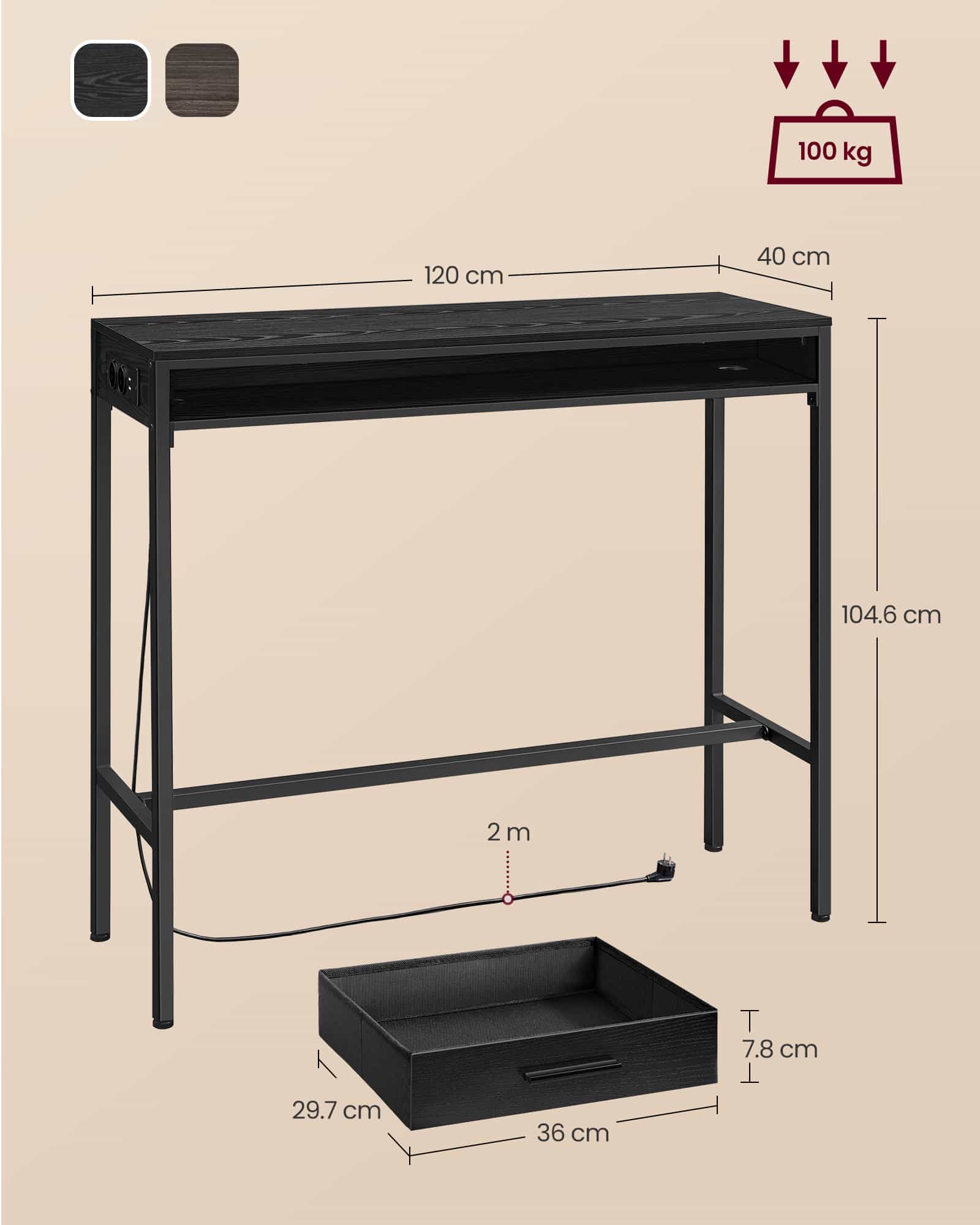 Bartisch mit Schublade 40 x 120 x 104,6 cm ebenholzschwarz Bartisch mit Schublade 40 x 120 x 104,6 cm ebenholzschwarz