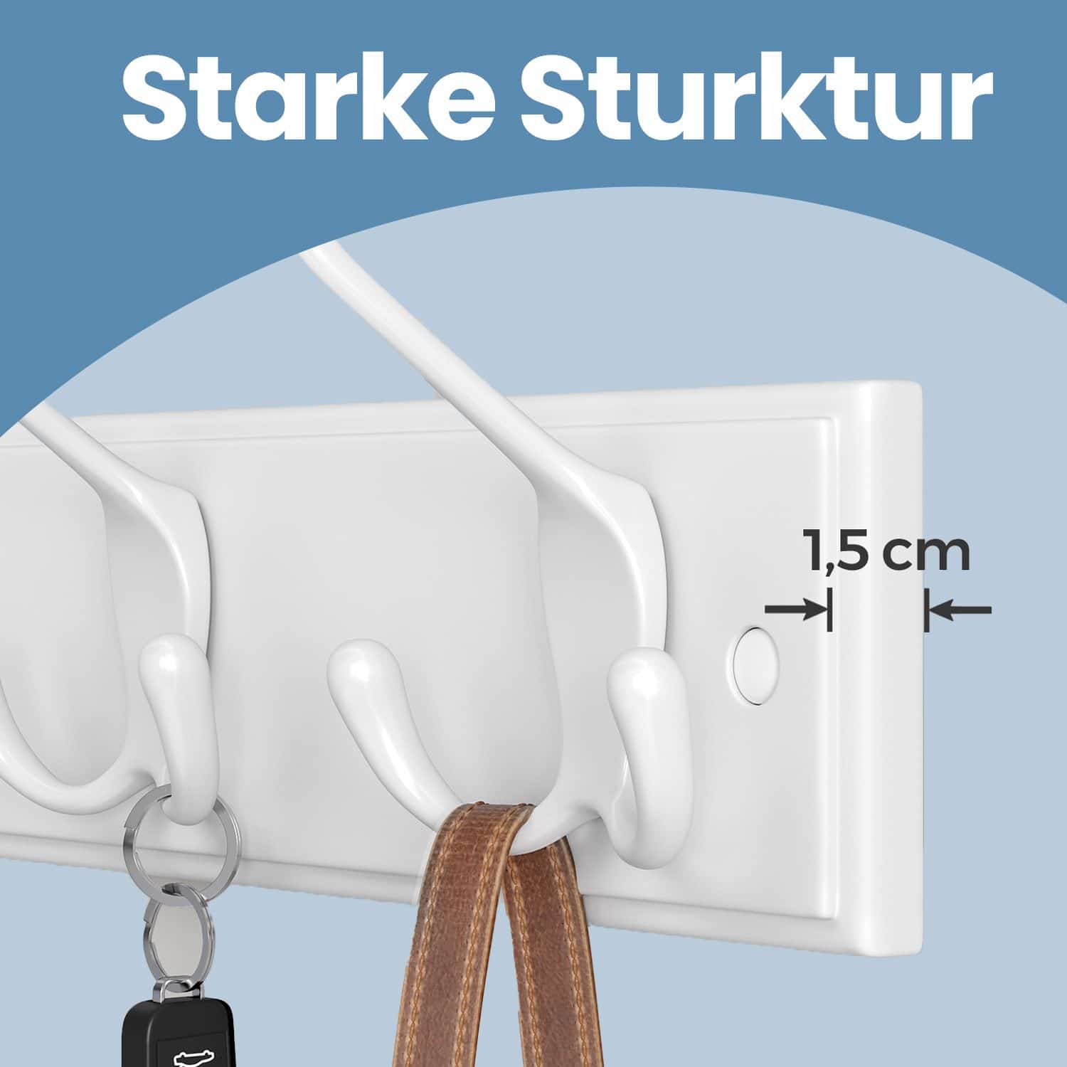 Wandgarderobe, Garderobenleiste, 4 Dreifach-Haken aus Metall