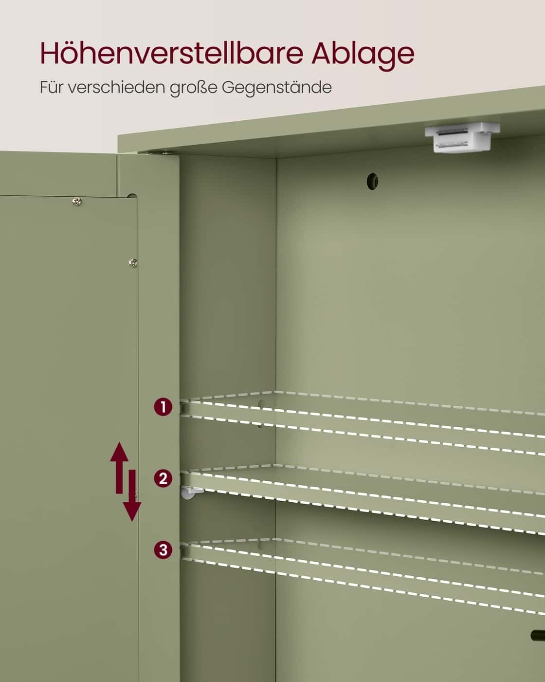 Spiegelschrank mit 2 Spiegeltüren und offenem Fach Wandmontage salbeigrün