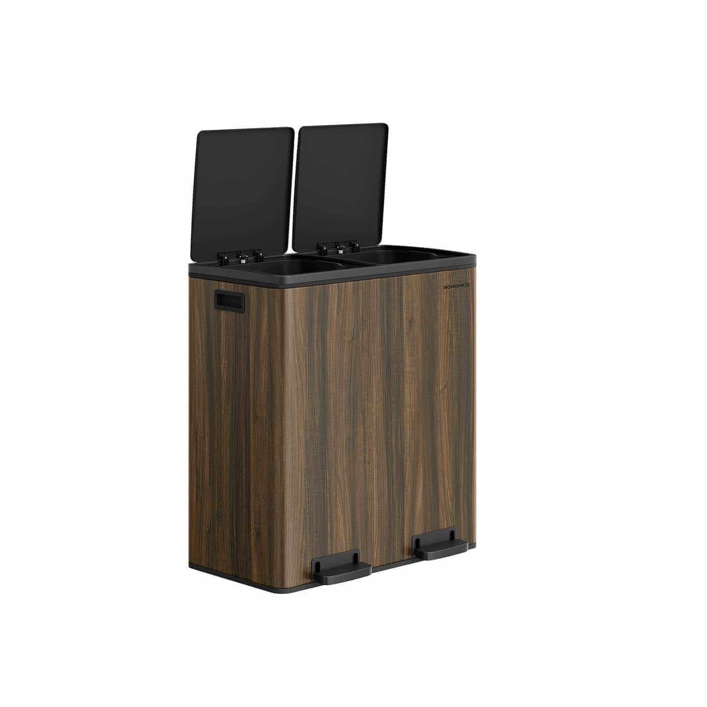 Mülleimer mit 2 Fächern und 15 Müllsäcken Softclose dunkelwalnussfarben Mülleimer mit 2 Fächern und 15 Müllsäcken Softclose dunkelwalnussfarben