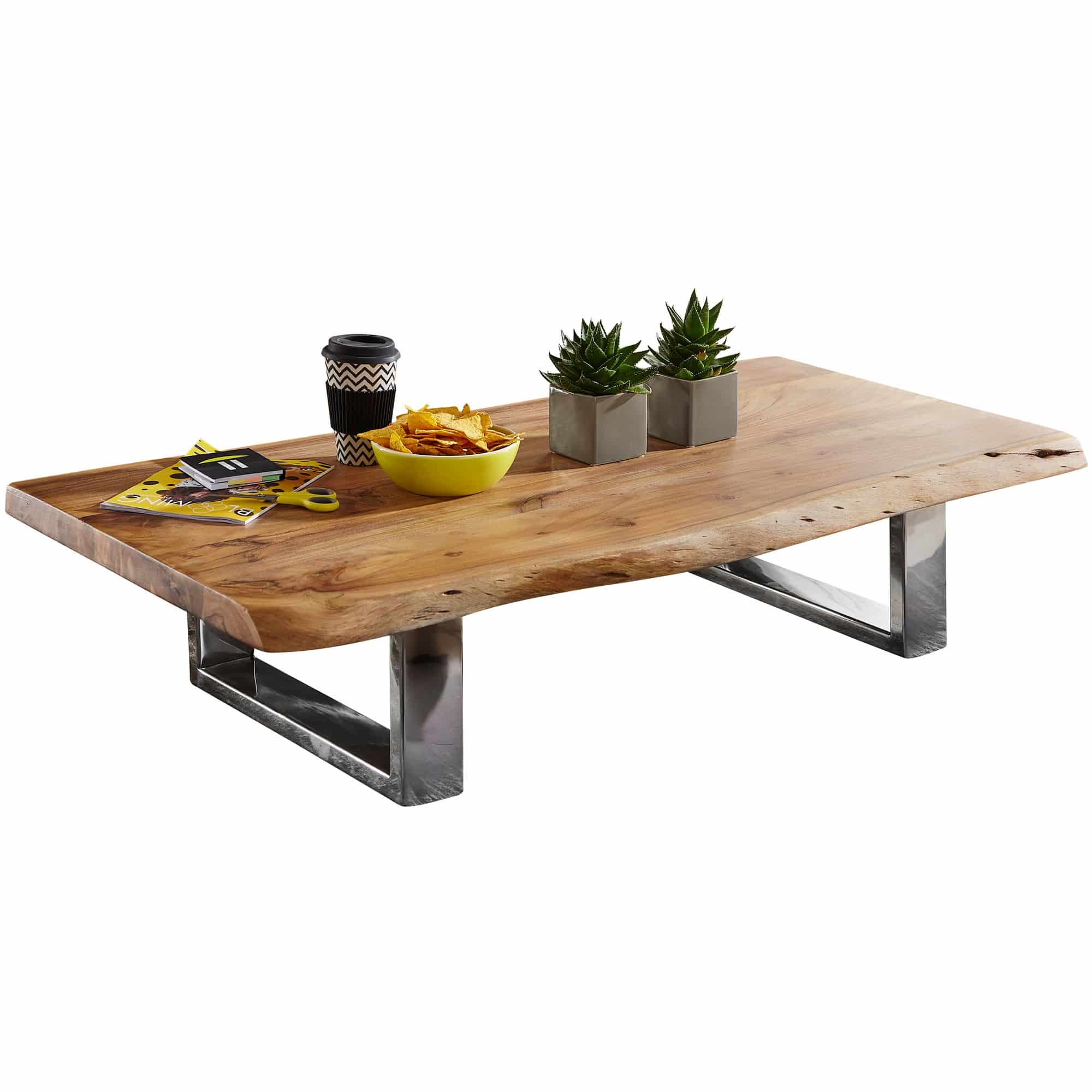 46336-WOHNLING-Couchtisch-ASURA-115-x-25-x-58-cm-Akazie-Massiv-Holz-Metallgestell-gross-Baumstamm-Wohnzimmertisch-Massivholz-Braun-Baumkante-Sofatisch-Landhaus-Holztisch-Tisch-Wohn Wohnling Couchtisch Asura 115 × 25 × 58 cm – Akazie