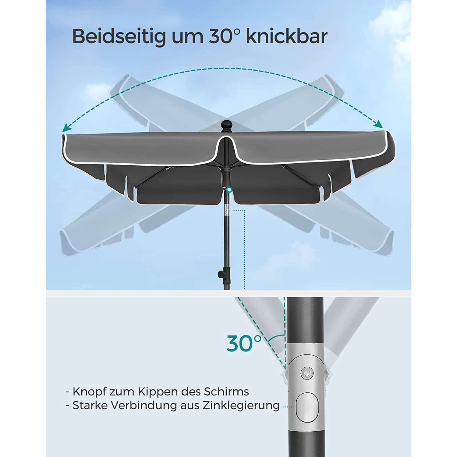 Sonnenschirm 230 x 150 cm höhenverstellbar grau-B34GPU044G01 Sonnenschirm 230 x 150 cm höhenverstellbar grau-B34GPU044G01