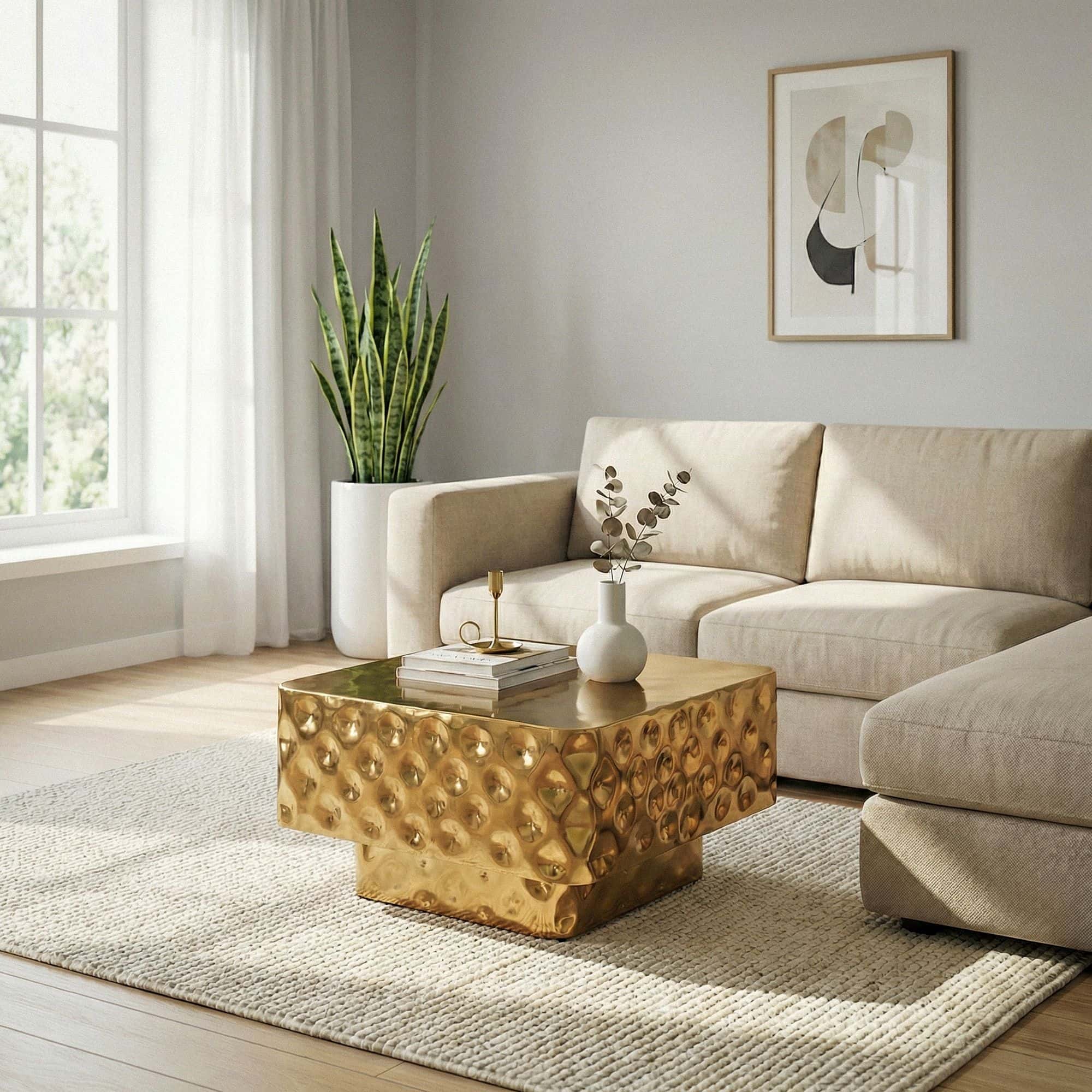 Couchtisch Aluminium Quadratisch 60cm Gold - Design Wohnzimmertisch Gehämmert - Moderner Loungetisch - Sofatisch Hammerschlag - Beistelltisch Wohnzimmer Handmade Couchtisch Aluminium Quadratisch 60cm Gold - Design Wohnzimmertisch Gehämmert - Moderner Loungetisch - Sofatisch Hammerschlag - Beistelltisch Wohnzimmer Handmade