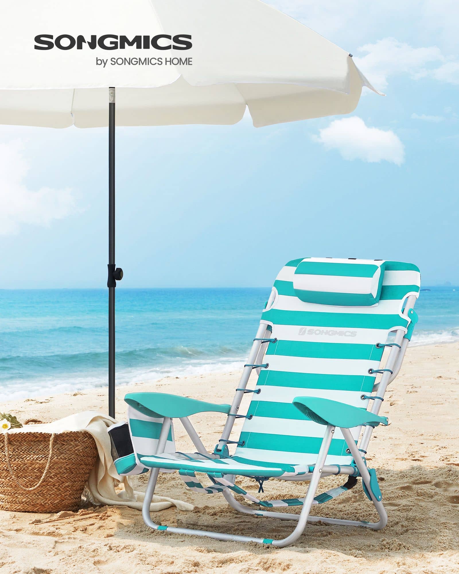 Strandstuhl mit abnehmbarer Kopfstütze 2er Set grün-weiß gestreift-GCB62JW02