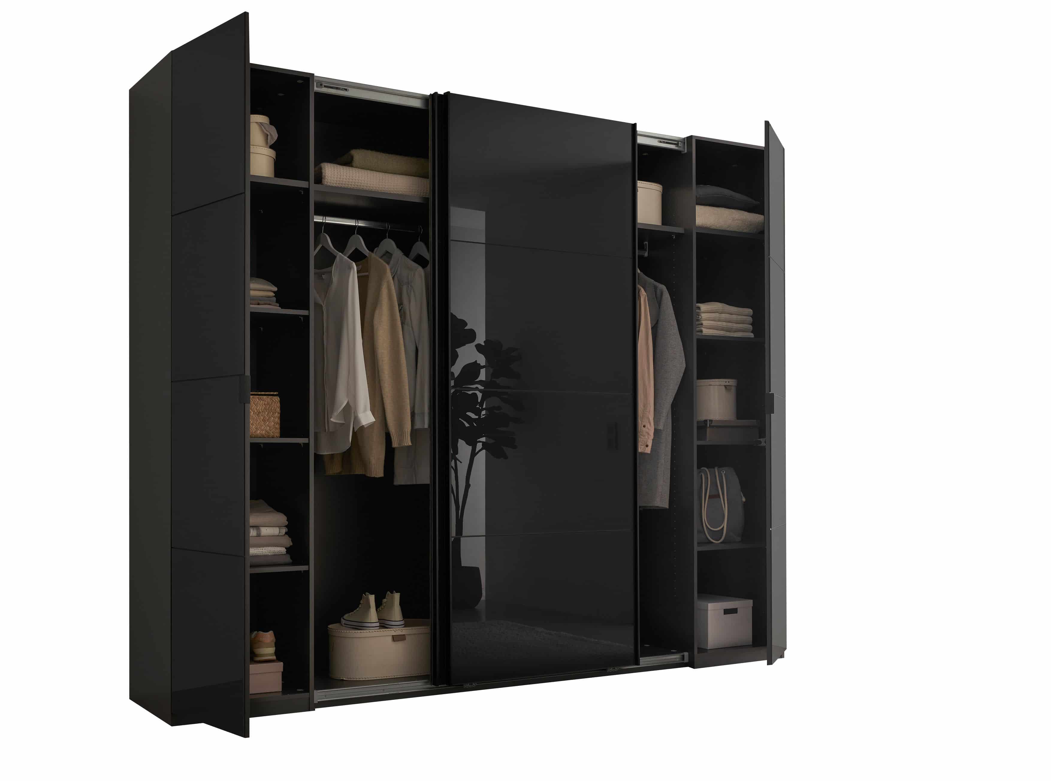 Mufo Kleiderschrank - graphit – moderner Schwebetüren-Schrank mit Drehtüren & Glasfront Mufo Kleiderschrank - graphit – moderner Schwebetüren-Schrank mit Drehtüren & Glasfront