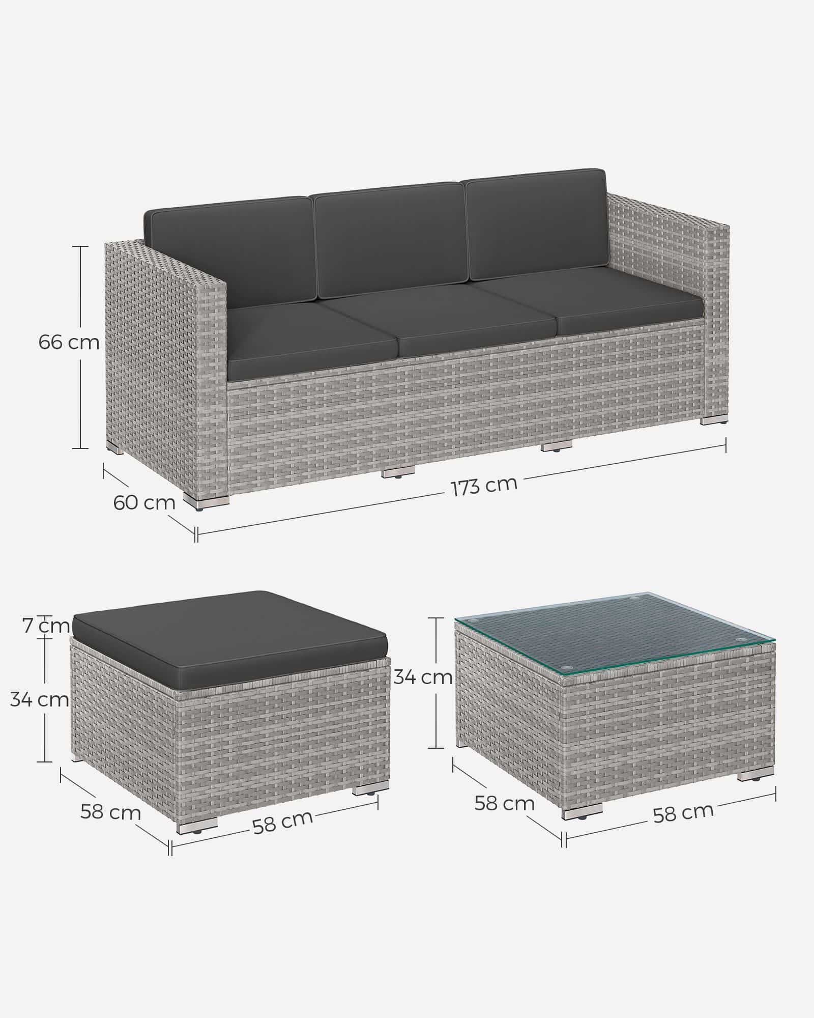 Balkonmöbel aus PE-Polyrattan mit Kissen und Glastisch-B34GGF005G05 Balkonmöbel aus PE-Polyrattan mit Kissen und Glastisch-B34GGF005G05