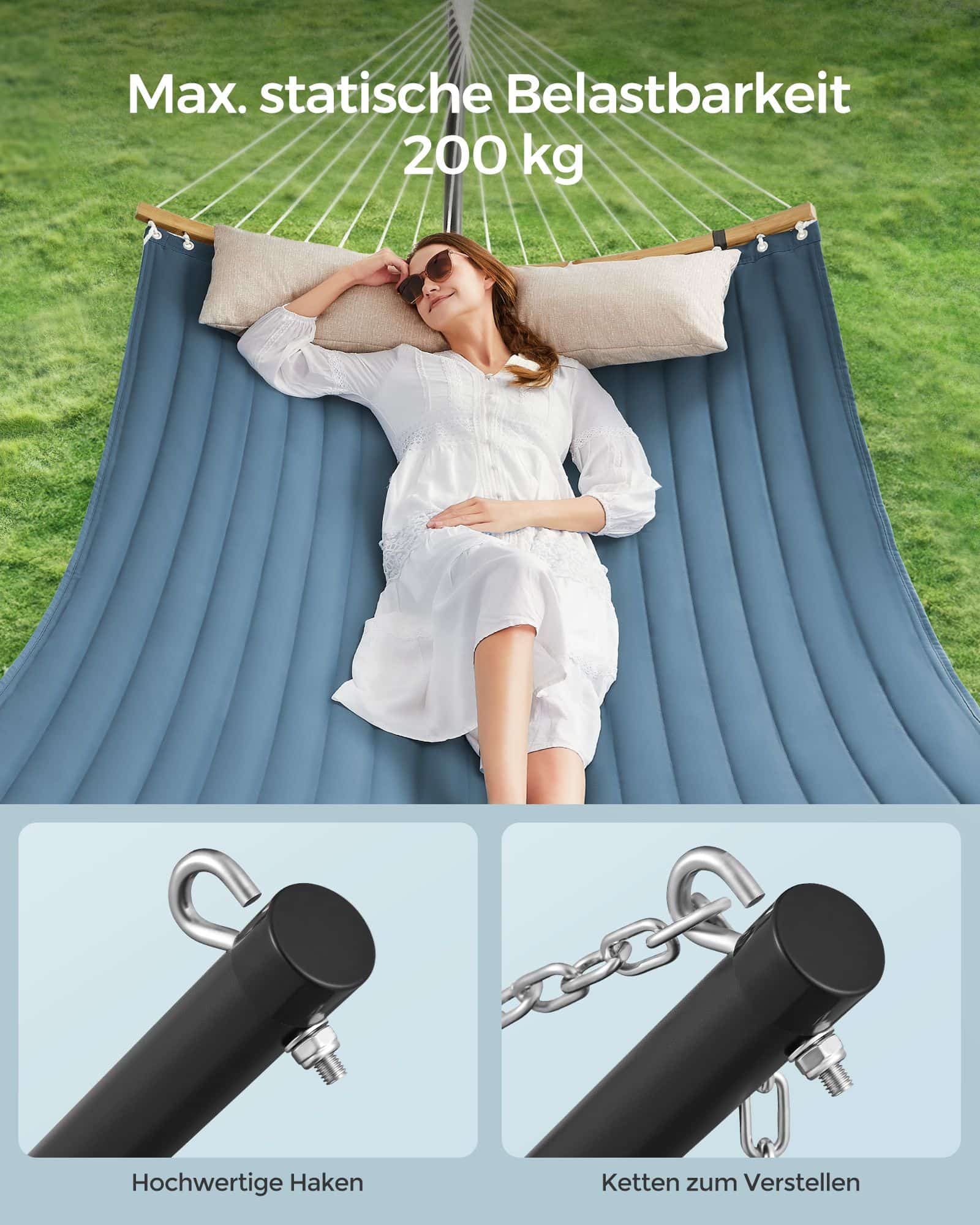 Hängematte mit Gestell, Hängemattengestell aus Metall, bis 200 kg belastbar Hängematte mit Gestell, Hängemattengestell aus Metall, bis 200 kg belastbar