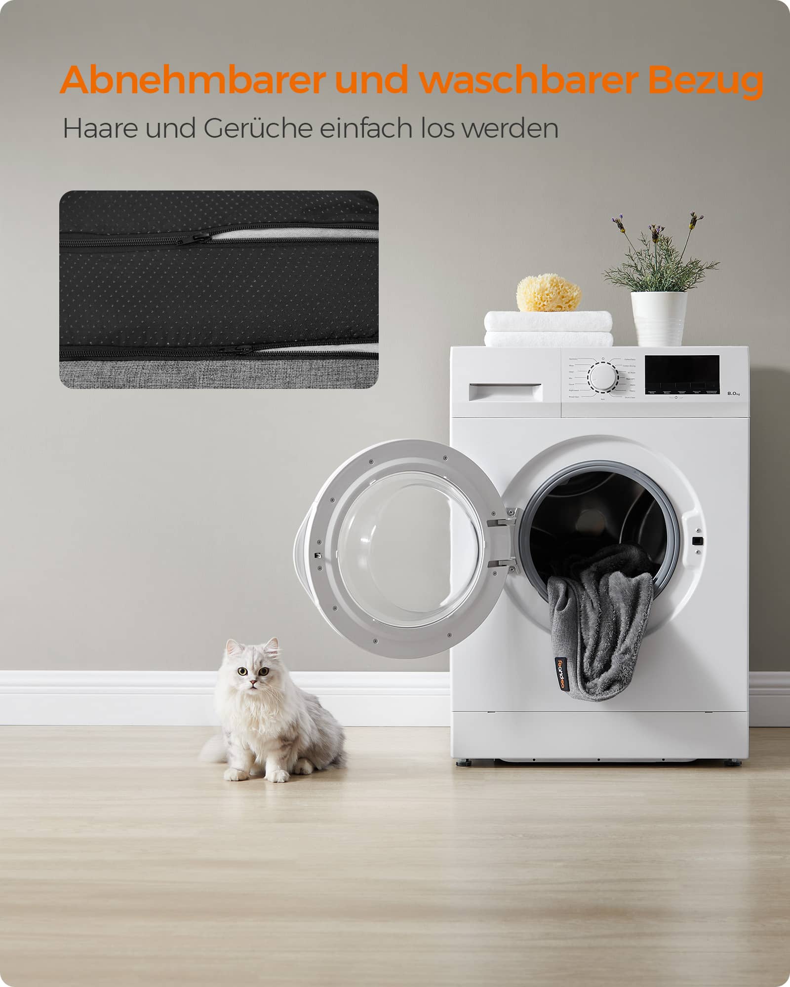 Hundebett mit abnehmbarem und waschbarem Bezug hellgrau-PGW009G02