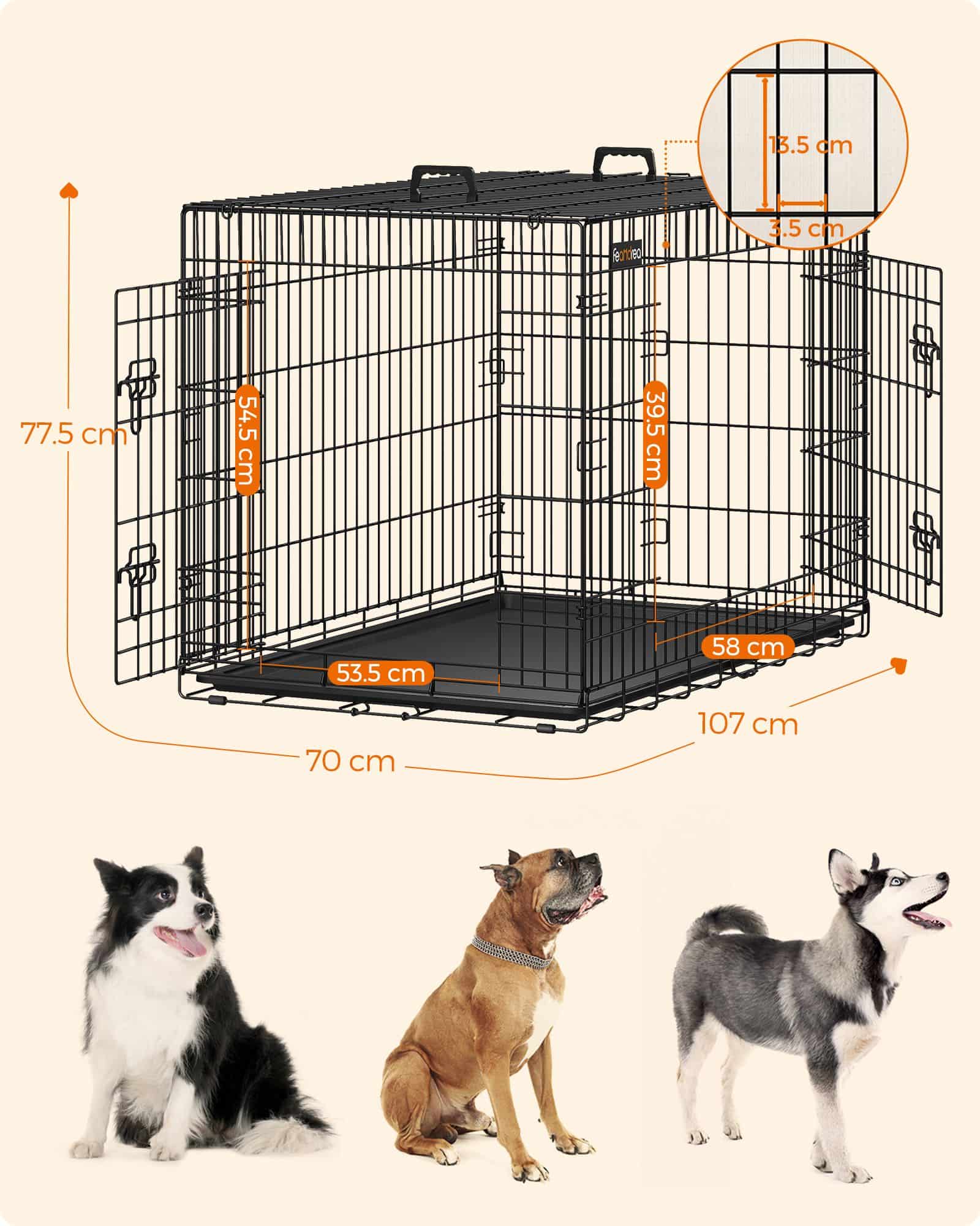 Hundekäfig 107 x 70 x 77,5 cm mit Türen-PPD42BK Hundekäfig 107 x 70 x 77,5 cm mit Türen-PPD42BK
