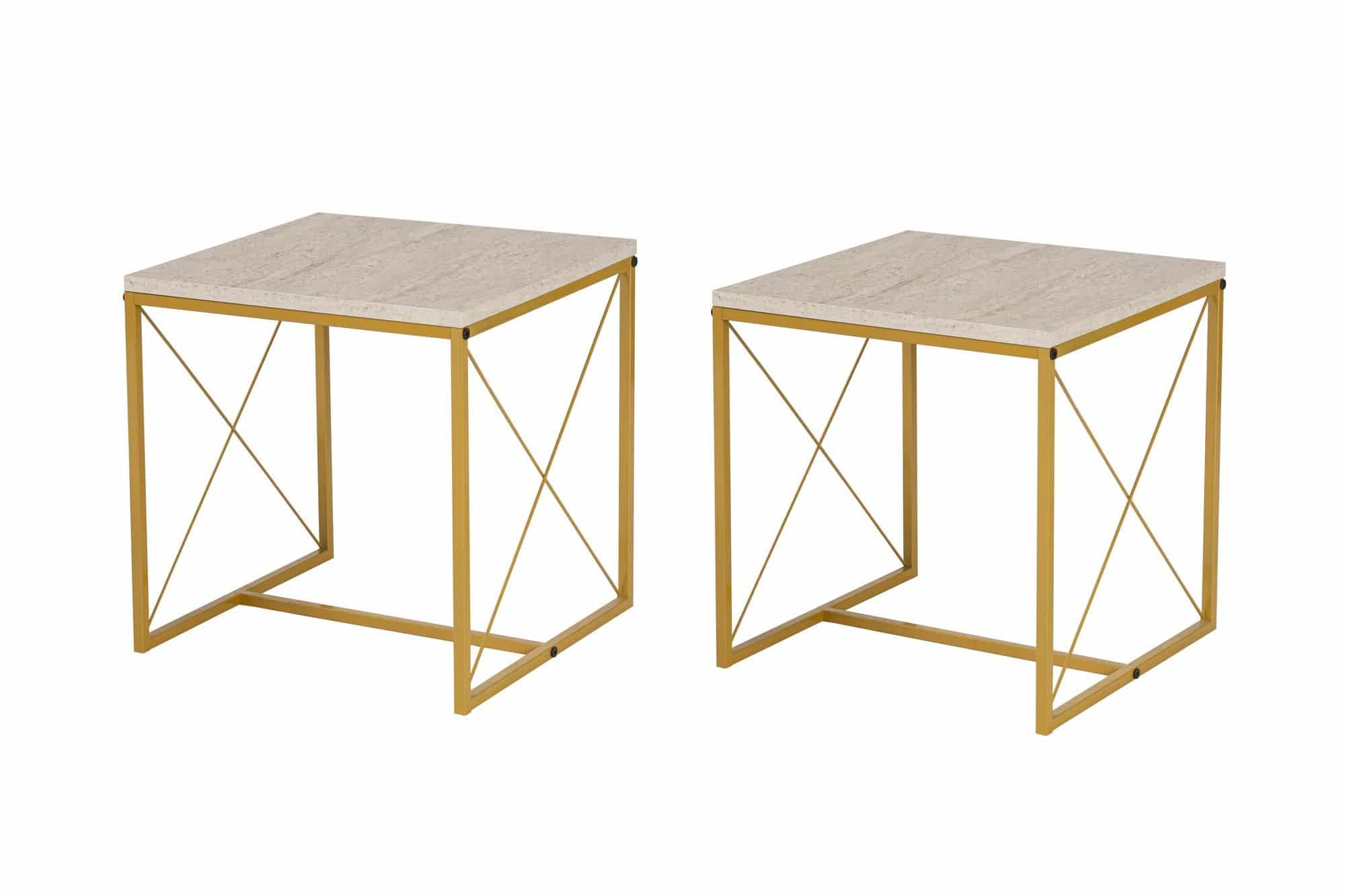 Defne - Gold, Travertine - Couchtisch Set