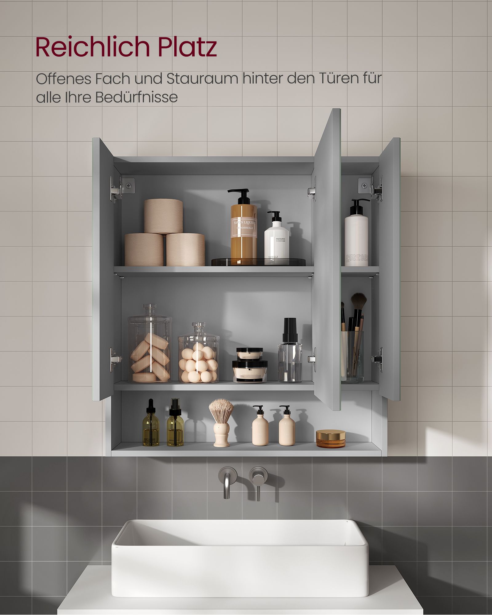 Badezimmerschrank mit 3 Türen 16,5 x 70 x 75 cm Badezimmerschrank mit 3 Türen 16,5 x 70 x 75 cm