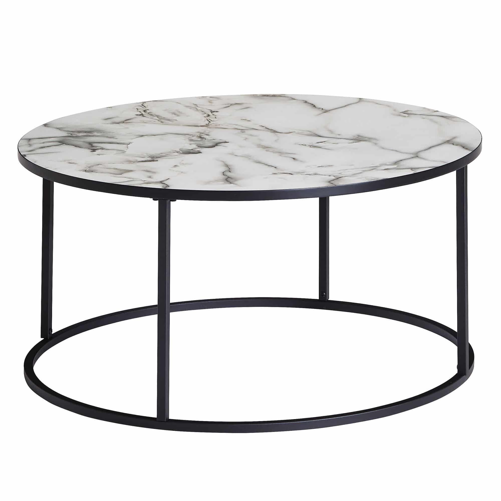 Couchtisch Rund 80x40x80 cm mit Marmor Optik Weiß Couchtisch Rund 80x40x80 cm mit Marmor Optik Weiß