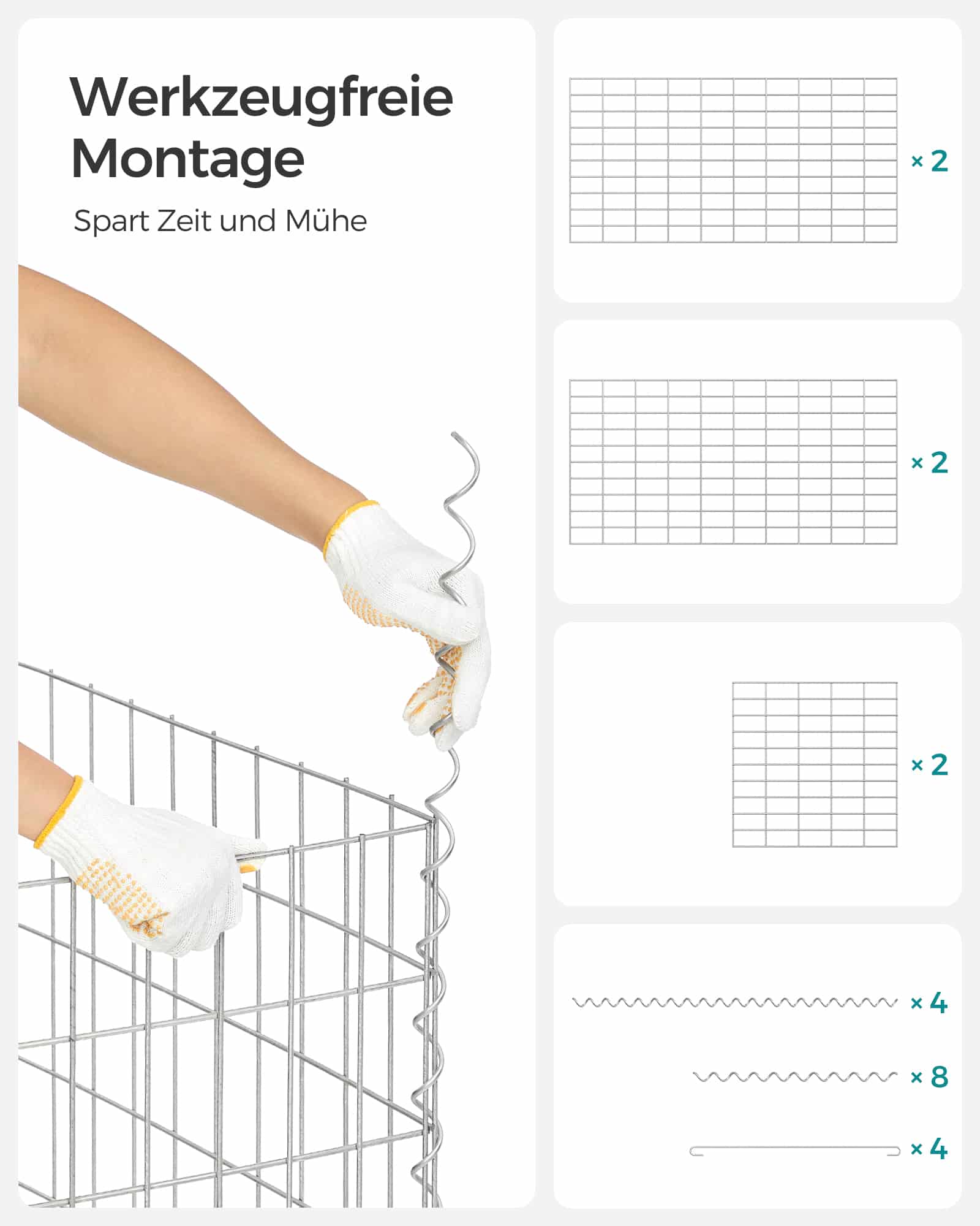 Gabionenkörbe 100 x 30 x 30 cm 4er Set silber-B34GGB455V1