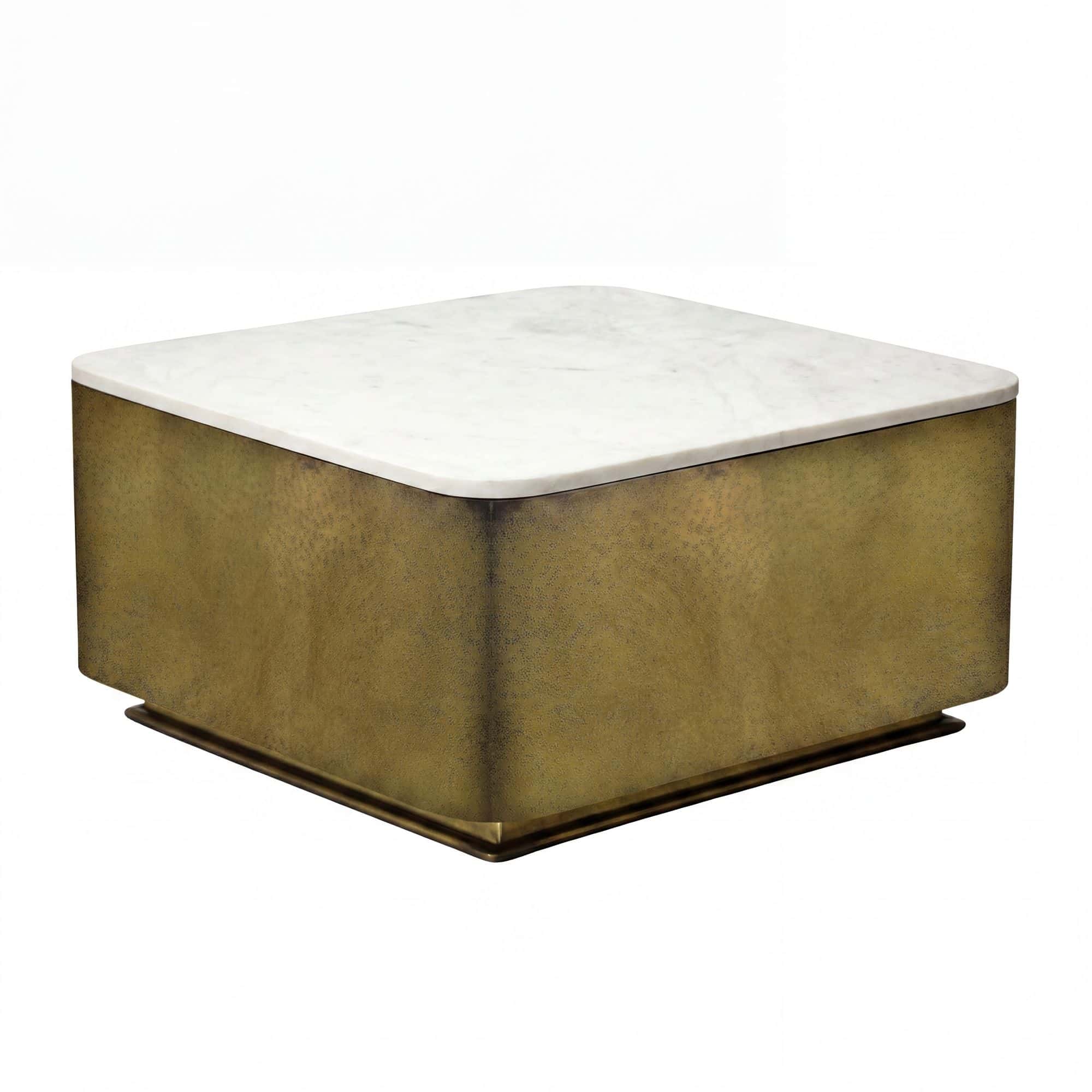 Couchtisch Metall mit weißer Marmor Tischplatte 60cm quadratisch - Moderner Wohnzimmertisch - Design Sofatisch - Loungetisch Kubus - Edler Beistelltisch Handmade