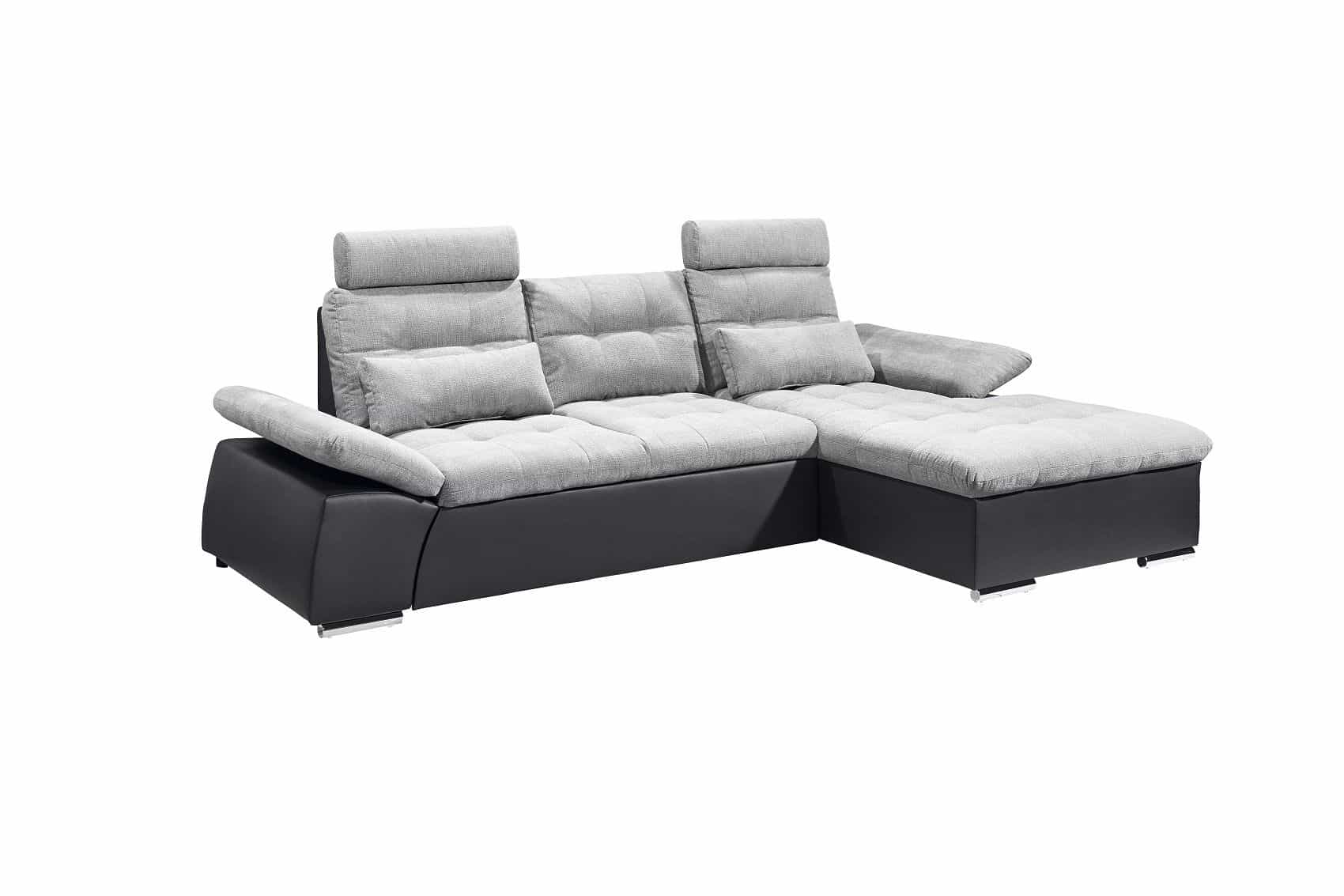 Ecksofa Jakarta Schwarz | Silber – Modernes Sofa mit Schlaffunktion & verstellbaren Armlehnen Ecksofa Jakarta Schwarz | Silber – Modernes Sofa mit Schlaffunktion & verstellbaren Armlehnen