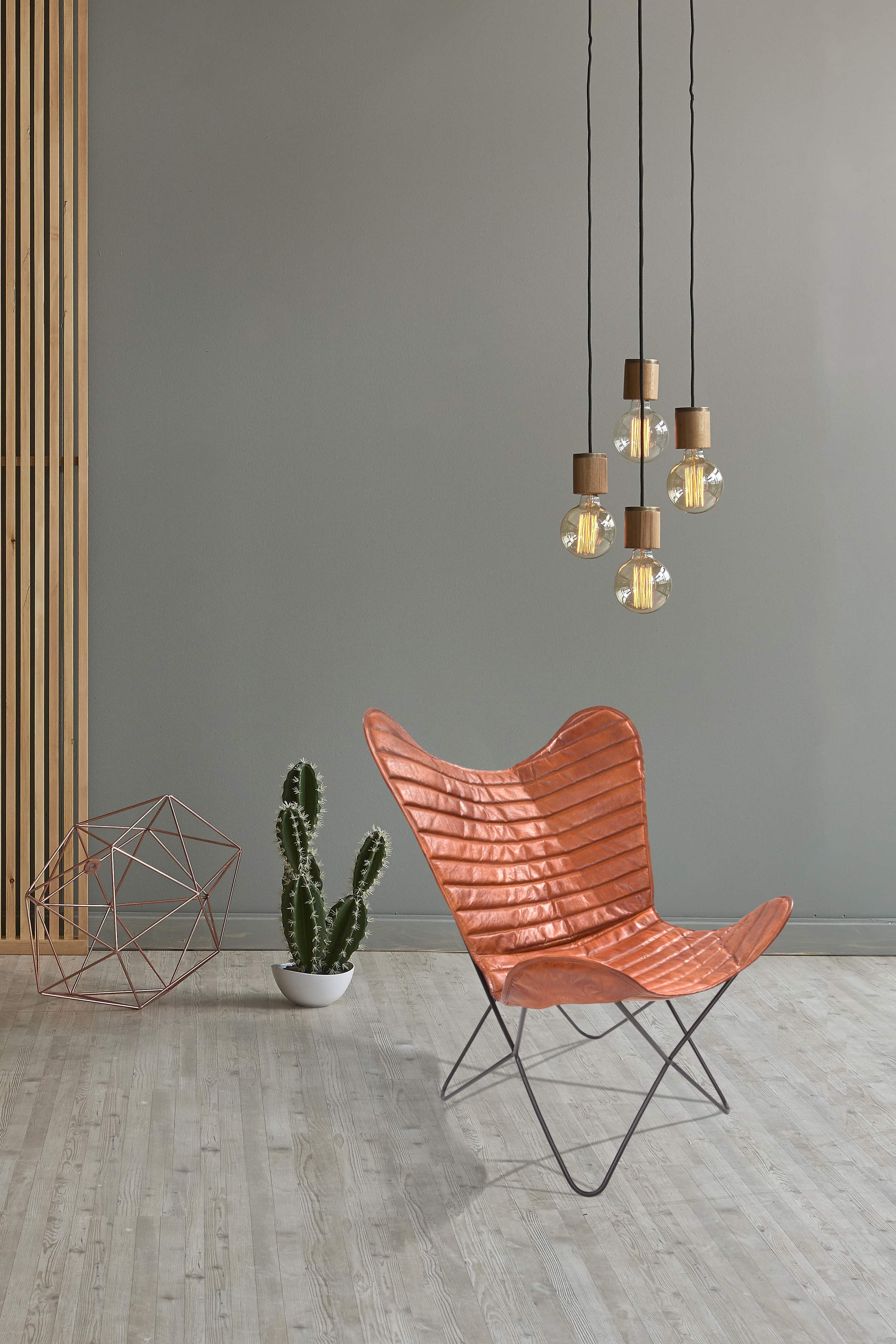 Schmetterling-Stuhl Santiago 326 – Leder Cognac 71×78×89 cm