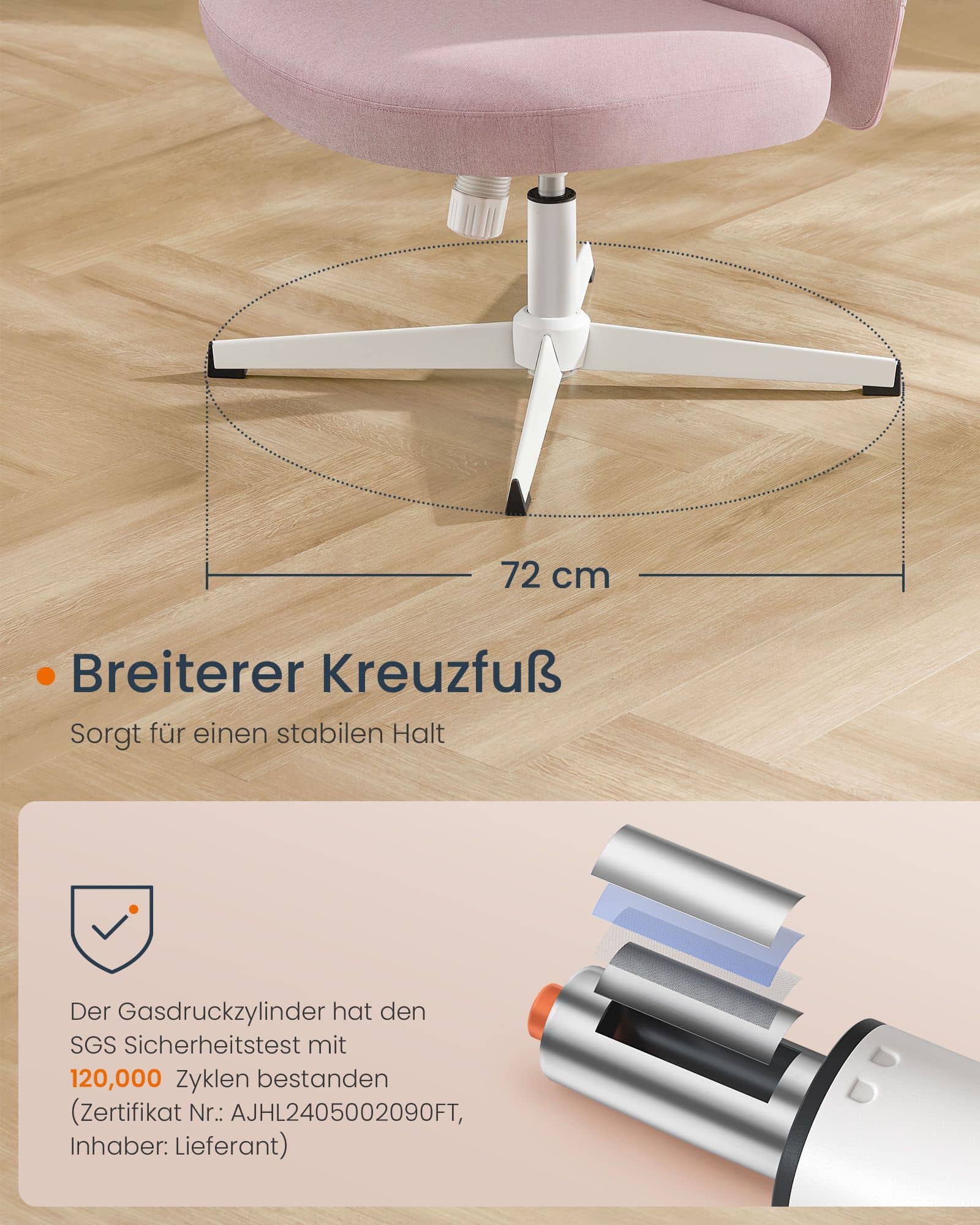 Bürostuhl mit breiter Sitzfläche und Kreuzfuß pastellrosa Bürostuhl mit breiter Sitzfläche und Kreuzfuß pastellrosa