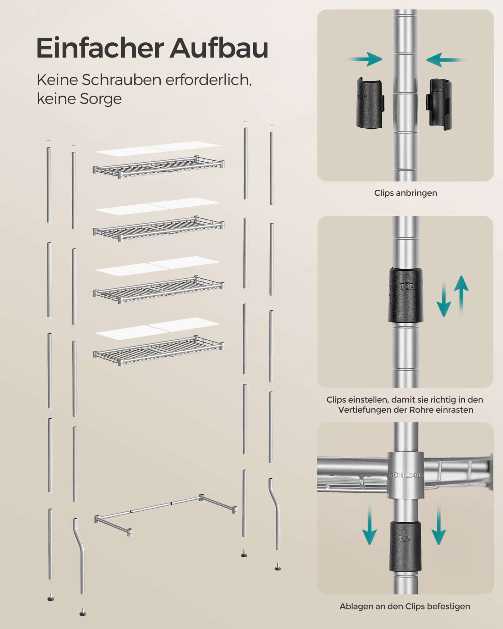 4-stöckiges Toilettenregal mit Ablagen Haken taubengrau 4-stöckiges Toilettenregal mit Ablagen Haken taubengrau